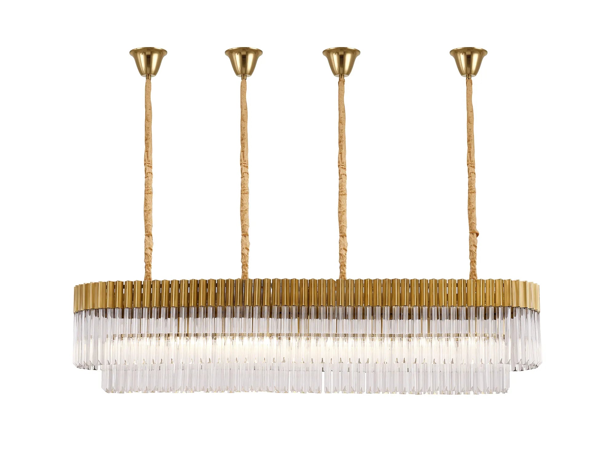 Cedar 180 x 40cm Linear Pendant With Bell Cup 9 Light - Brass & Clear Sculpted Glass