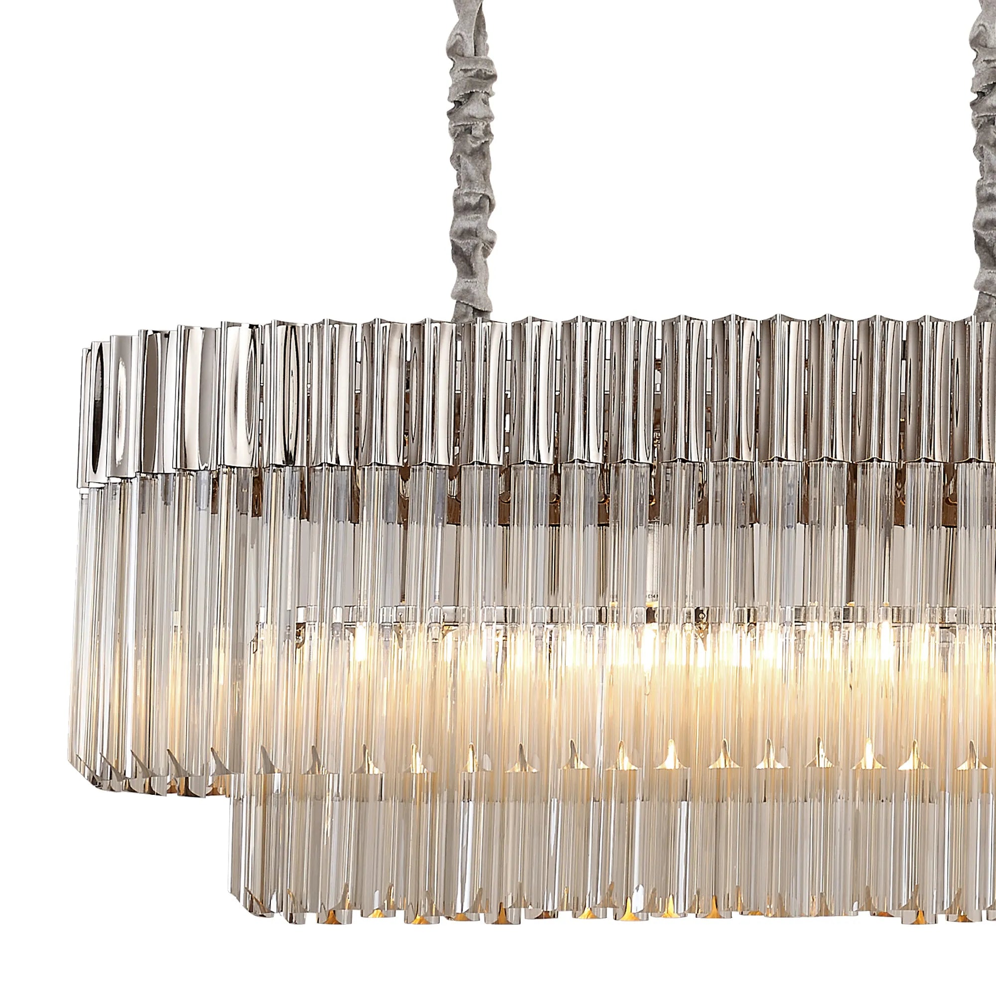 Cedar 180 x 40cm Linear Pendant With Bell Cup 9 Light - Polished Nickel & Cognac Sculpted Glass