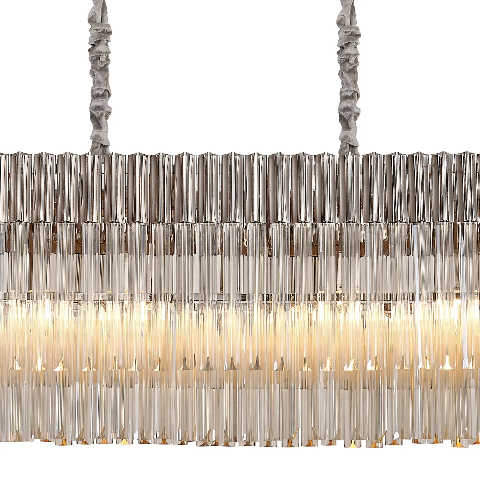 Cedar 180 x 40cm Linear Pendant With Bell Cup 9 Light - Polished Nickel & Cognac Sculpted Glass