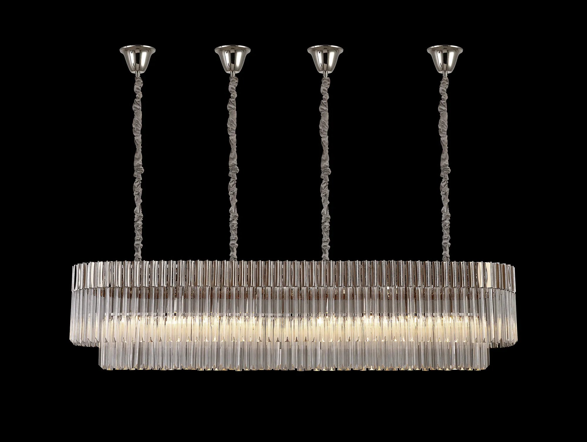 Cedar 180 x 40cm Linear Pendant With Bell Cup 9 Light - Polished Nickel & Clear Sculpted Glass