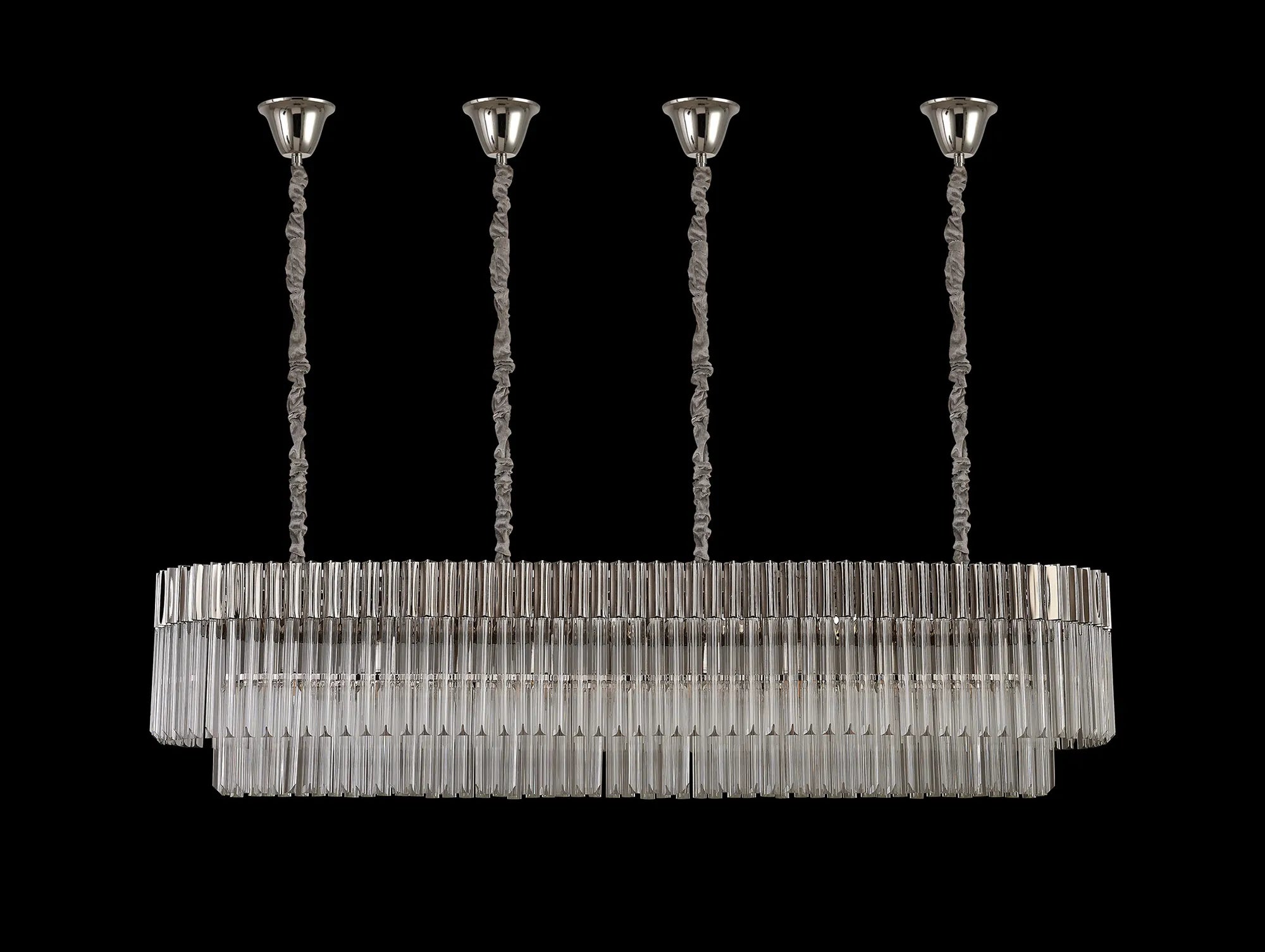 Cedar 180 x 40cm Linear Pendant With Bell Cup 9 Light - Polished Nickel & Clear Sculpted Glass