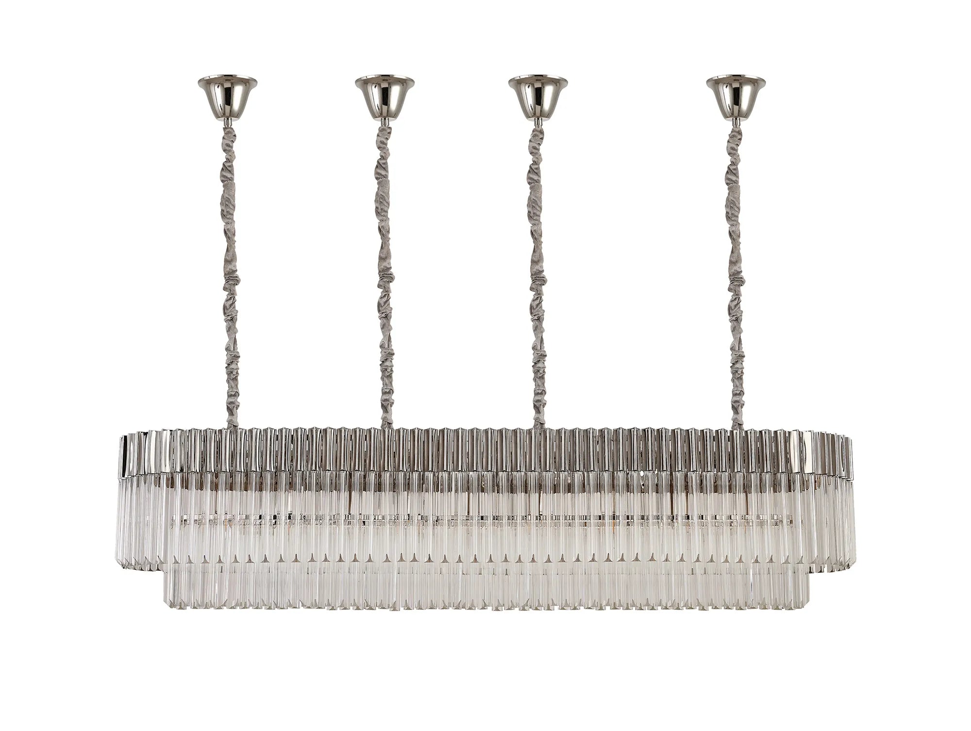 Cedar 180 x 40cm Linear Pendant With Bell Cup 9 Light - Polished Nickel & Clear Sculpted Glass