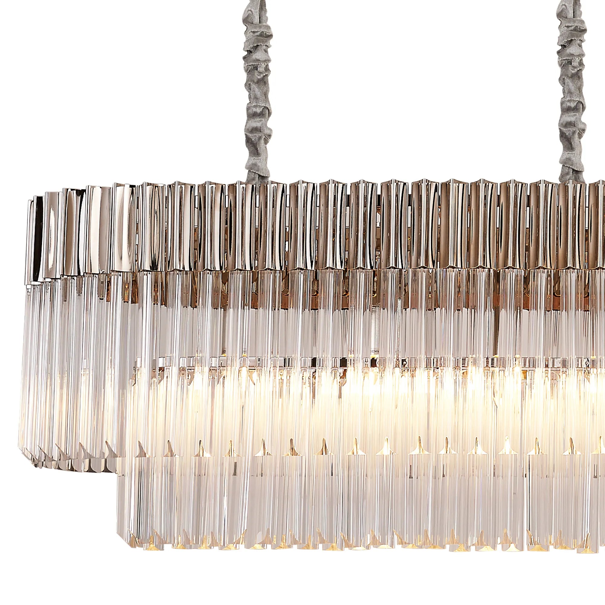 Cedar 180 x 40cm Linear Pendant With Bell Cup 9 Light - Polished Nickel & Clear Sculpted Glass