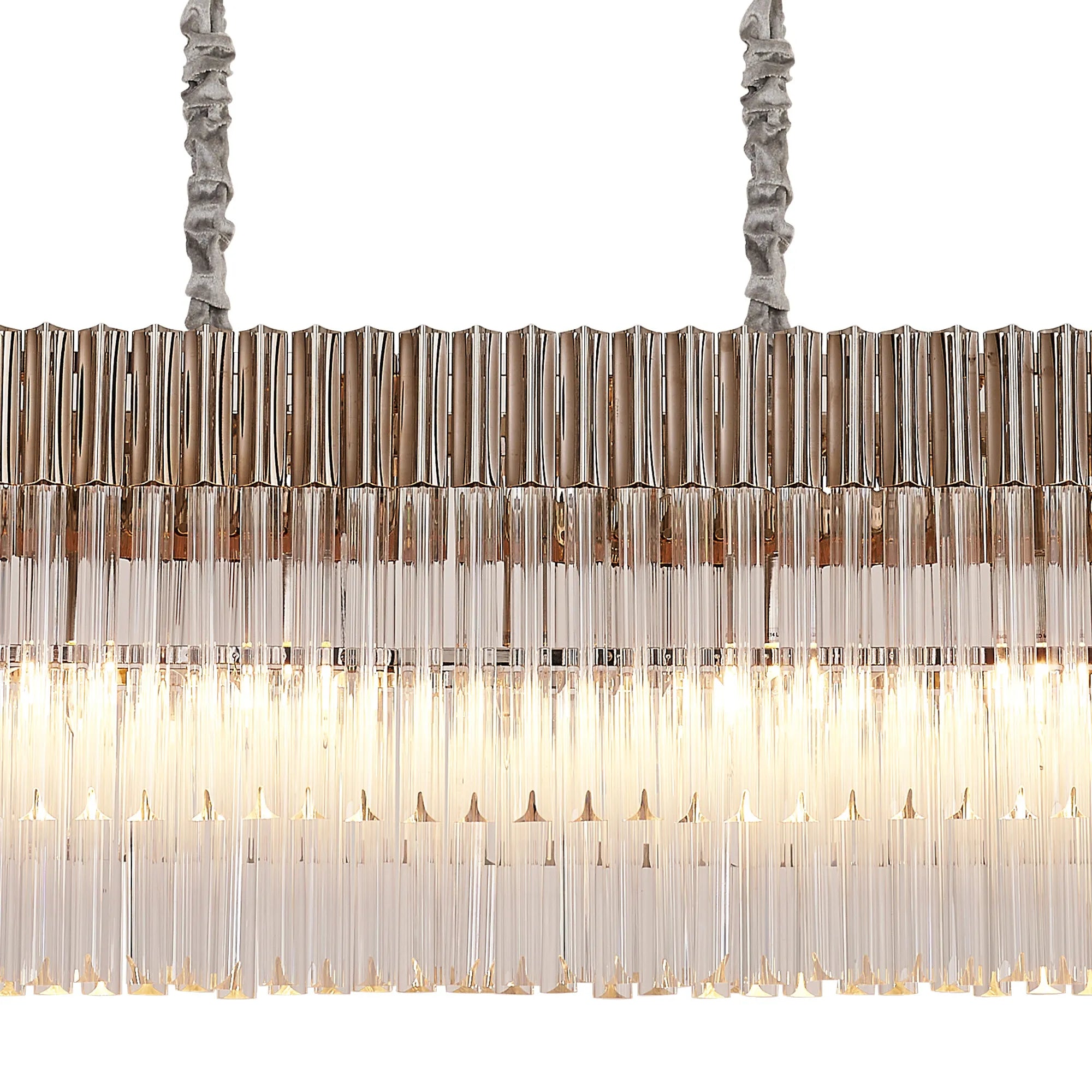 Cedar 180 x 40cm Linear Pendant With Bell Cup 9 Light - Polished Nickel & Clear Sculpted Glass