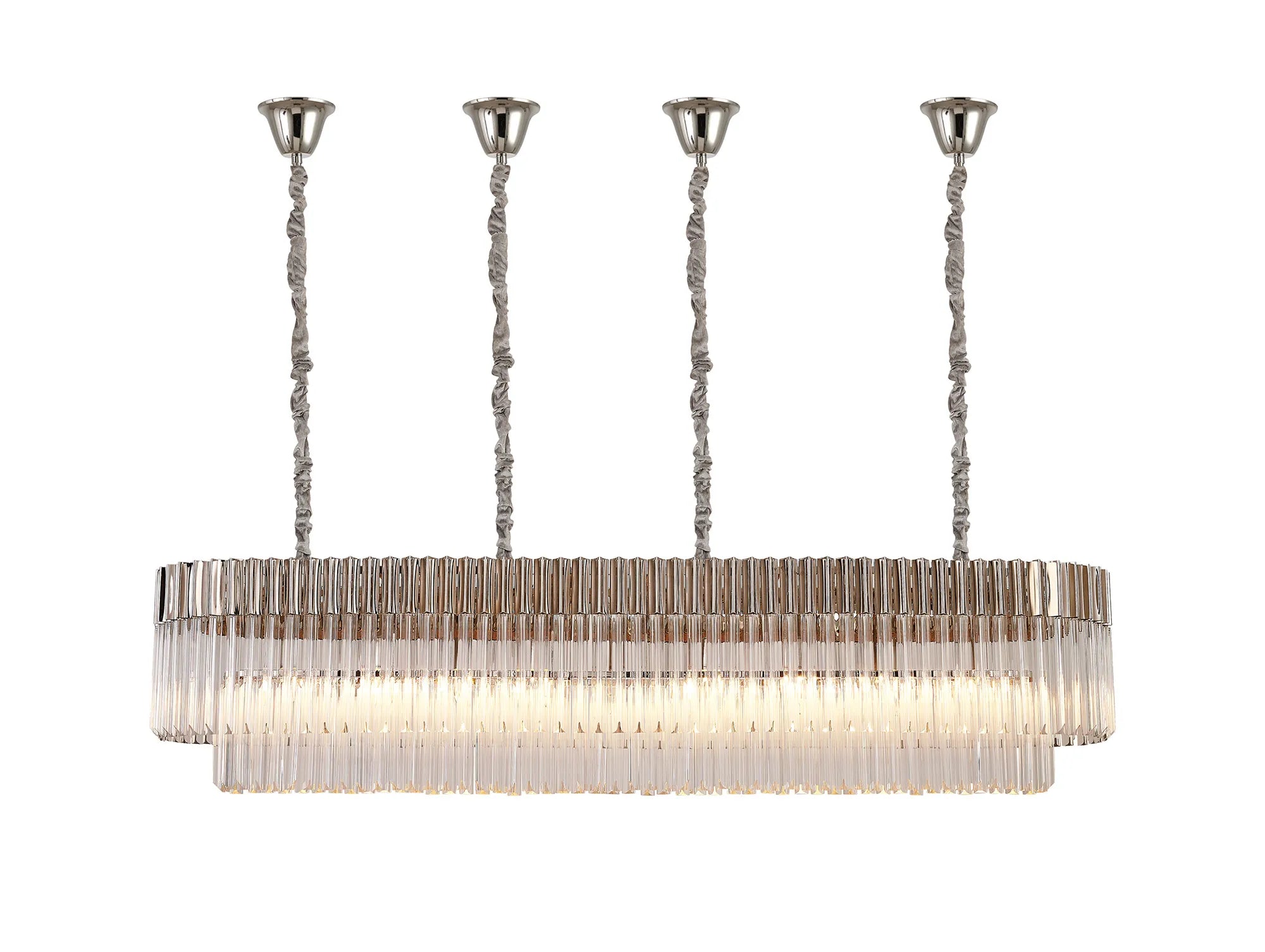 Cedar 180 x 40cm Linear Pendant With Bell Cup 9 Light - Polished Nickel & Clear Sculpted Glass