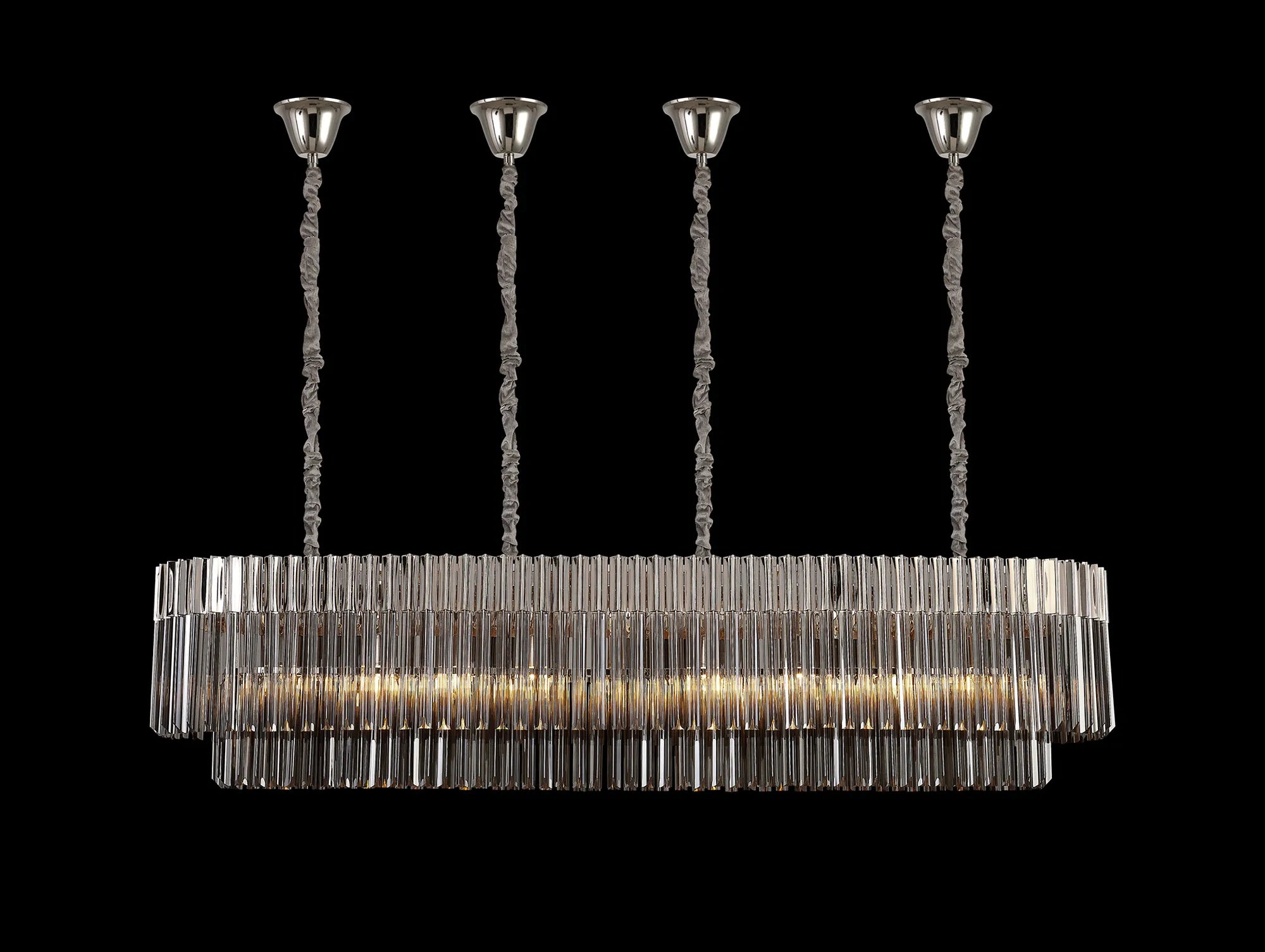 Cedar 180 x 40cm Linear Pendant With Bell Cup 9 Light - Polished Nickel & Smoked Sculpted Glass