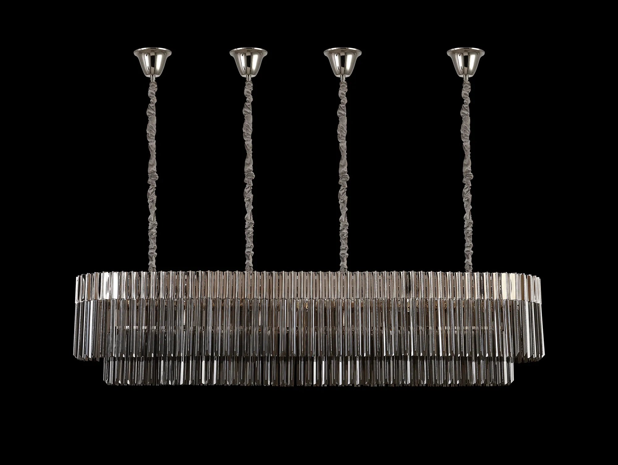 Cedar 180 x 40cm Linear Pendant With Bell Cup 9 Light - Polished Nickel & Smoked Sculpted Glass
