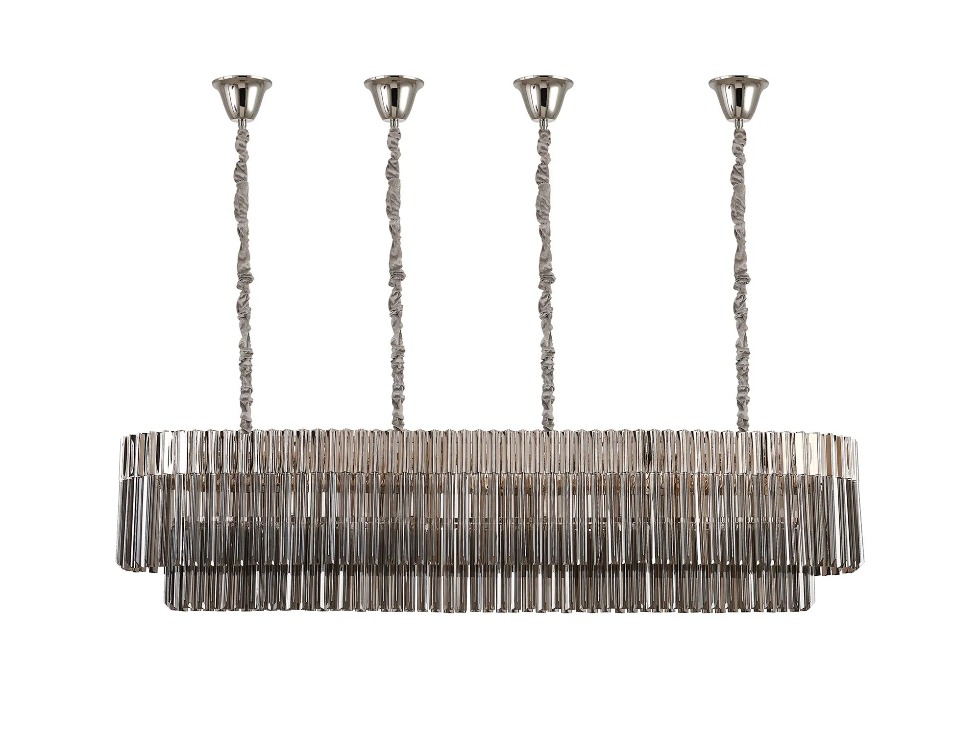 Cedar 180 x 40cm Linear Pendant With Bell Cup 9 Light - Polished Nickel & Smoked Sculpted Glass