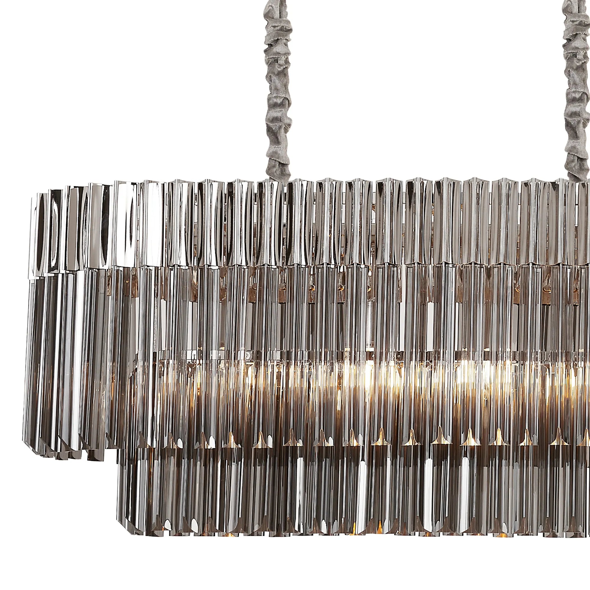 Cedar 180 x 40cm Linear Pendant With Bell Cup 9 Light - Polished Nickel & Smoked Sculpted Glass