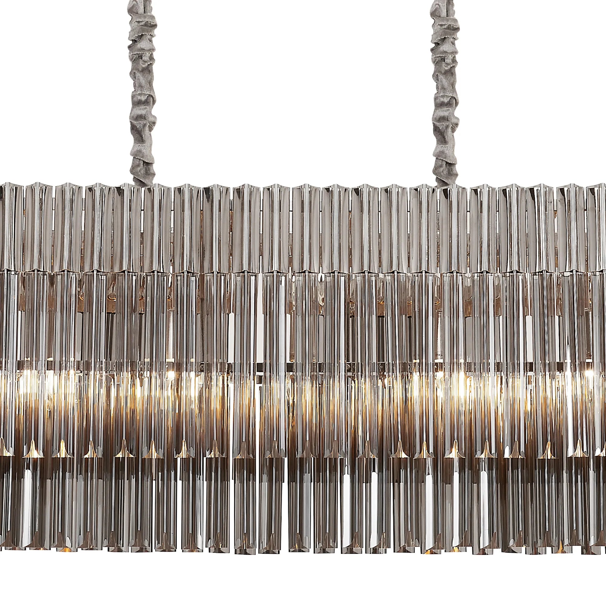 Cedar 180 x 40cm Linear Pendant With Bell Cup 9 Light - Polished Nickel & Smoked Sculpted Glass