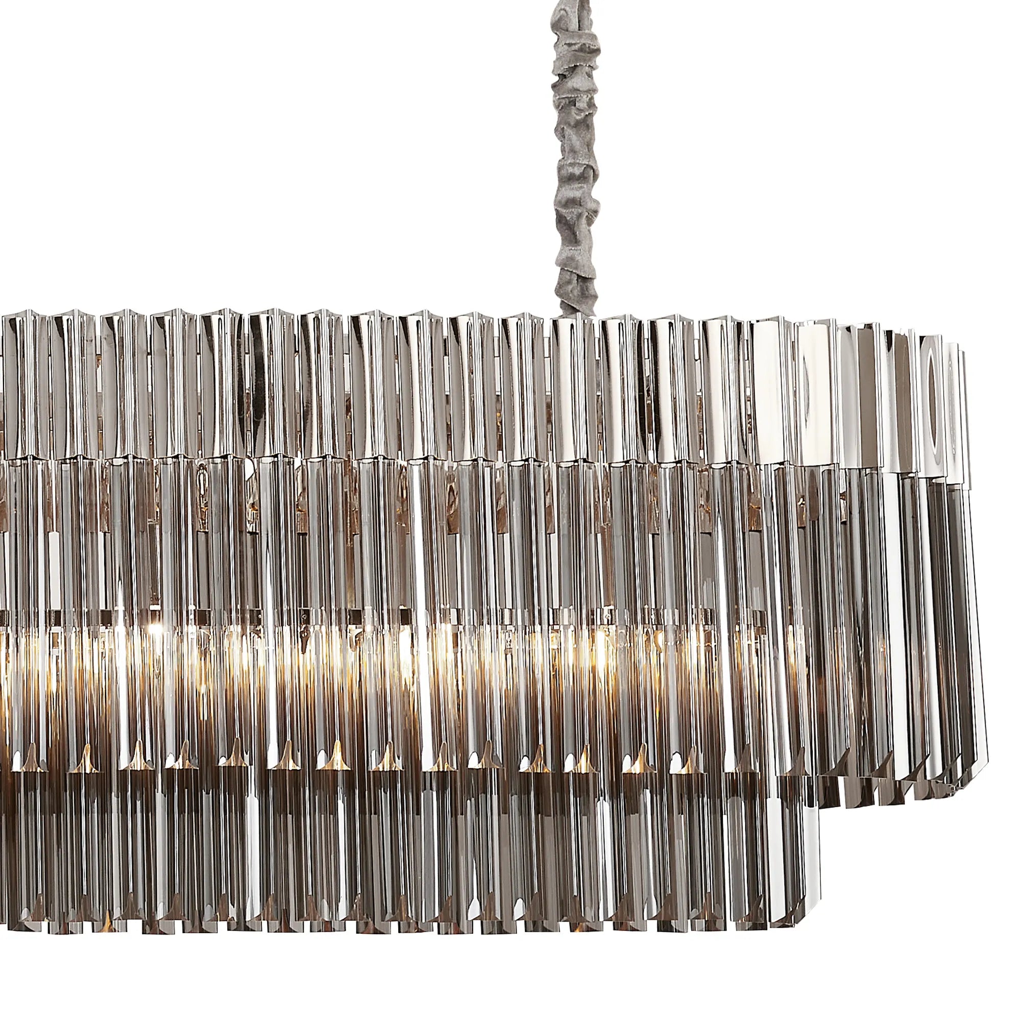Cedar 180 x 40cm Linear Pendant With Bell Cup 9 Light - Polished Nickel & Smoked Sculpted Glass