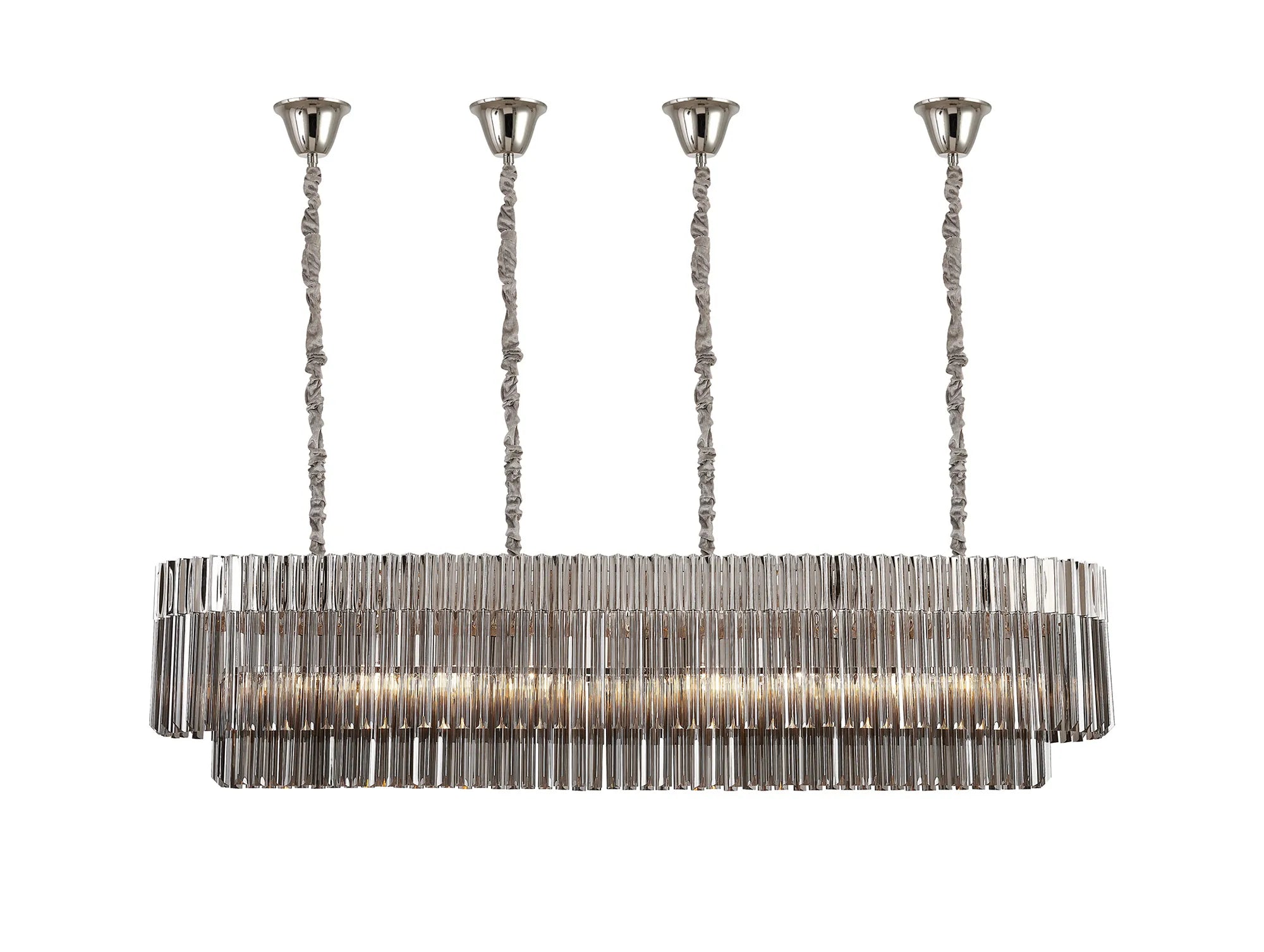 Cedar 180 x 40cm Linear Pendant With Bell Cup 9 Light - Polished Nickel & Smoked Sculpted Glass
