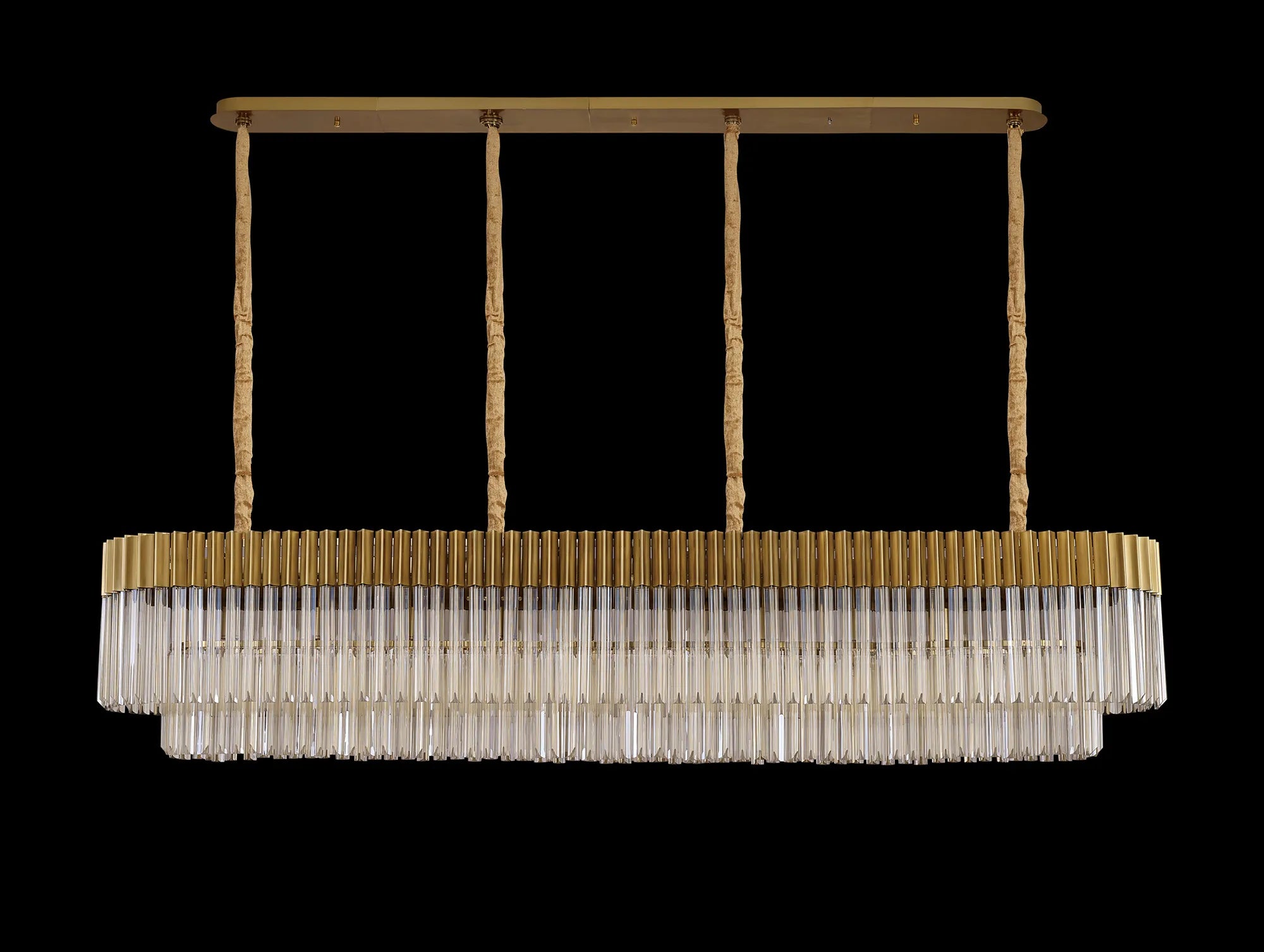 Cedar 200 x 40cm Linear Pendant 10 Light - Brass & Cognac Sculpted Glass