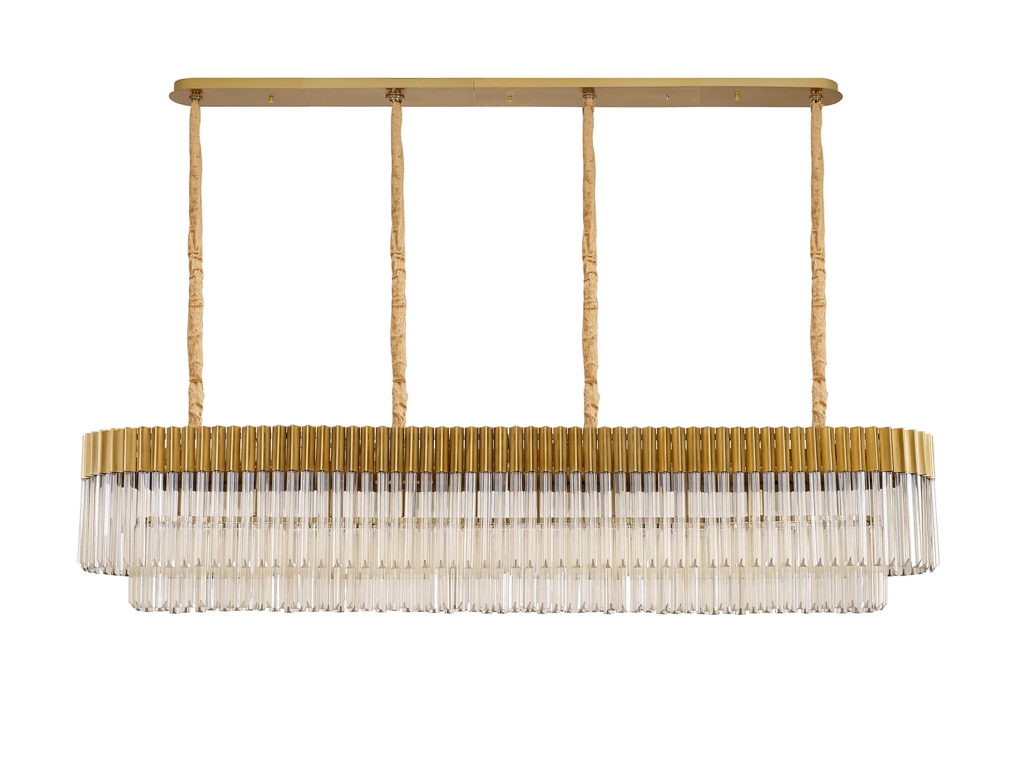 Cedar 200 x 40cm Linear Pendant 10 Light - Brass & Cognac Sculpted Glass