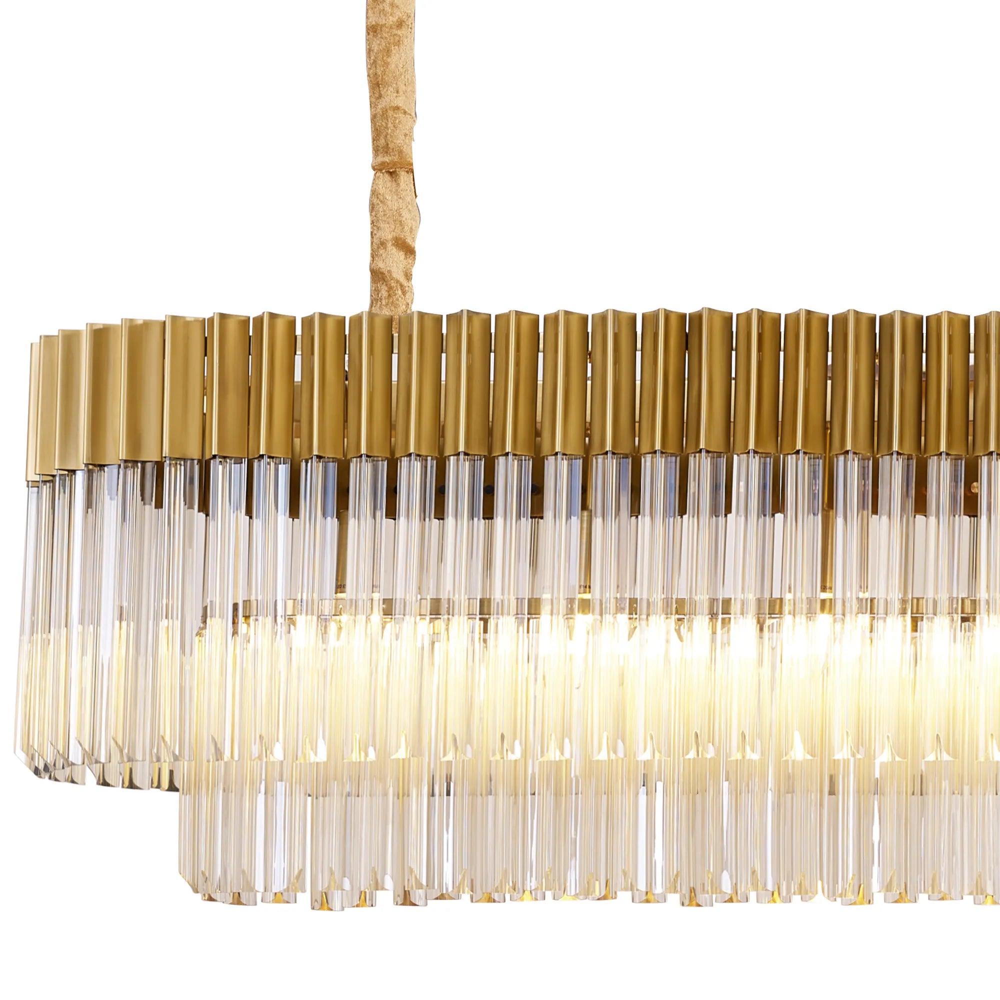 Cedar 200 x 40cm Linear Pendant 10 Light - Brass & Cognac Sculpted Glass