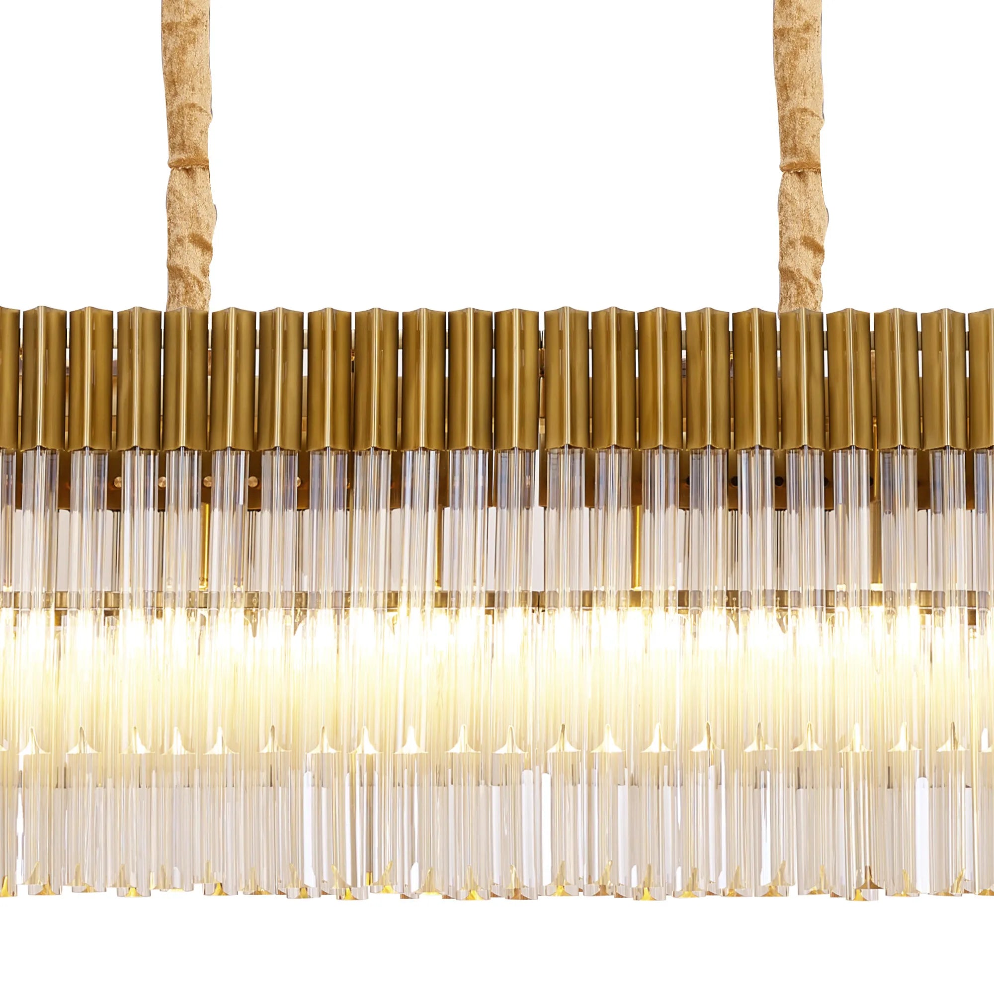 Cedar 200 x 40cm Linear Pendant 10 Light - Brass & Cognac Sculpted Glass