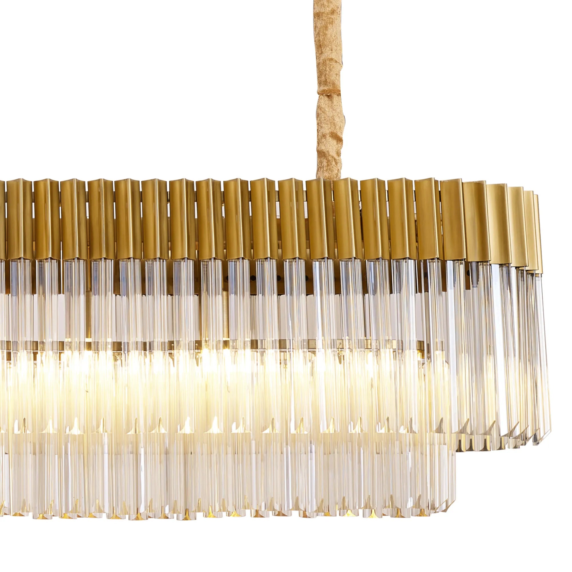Cedar 200 x 40cm Linear Pendant 10 Light - Brass & Cognac Sculpted Glass