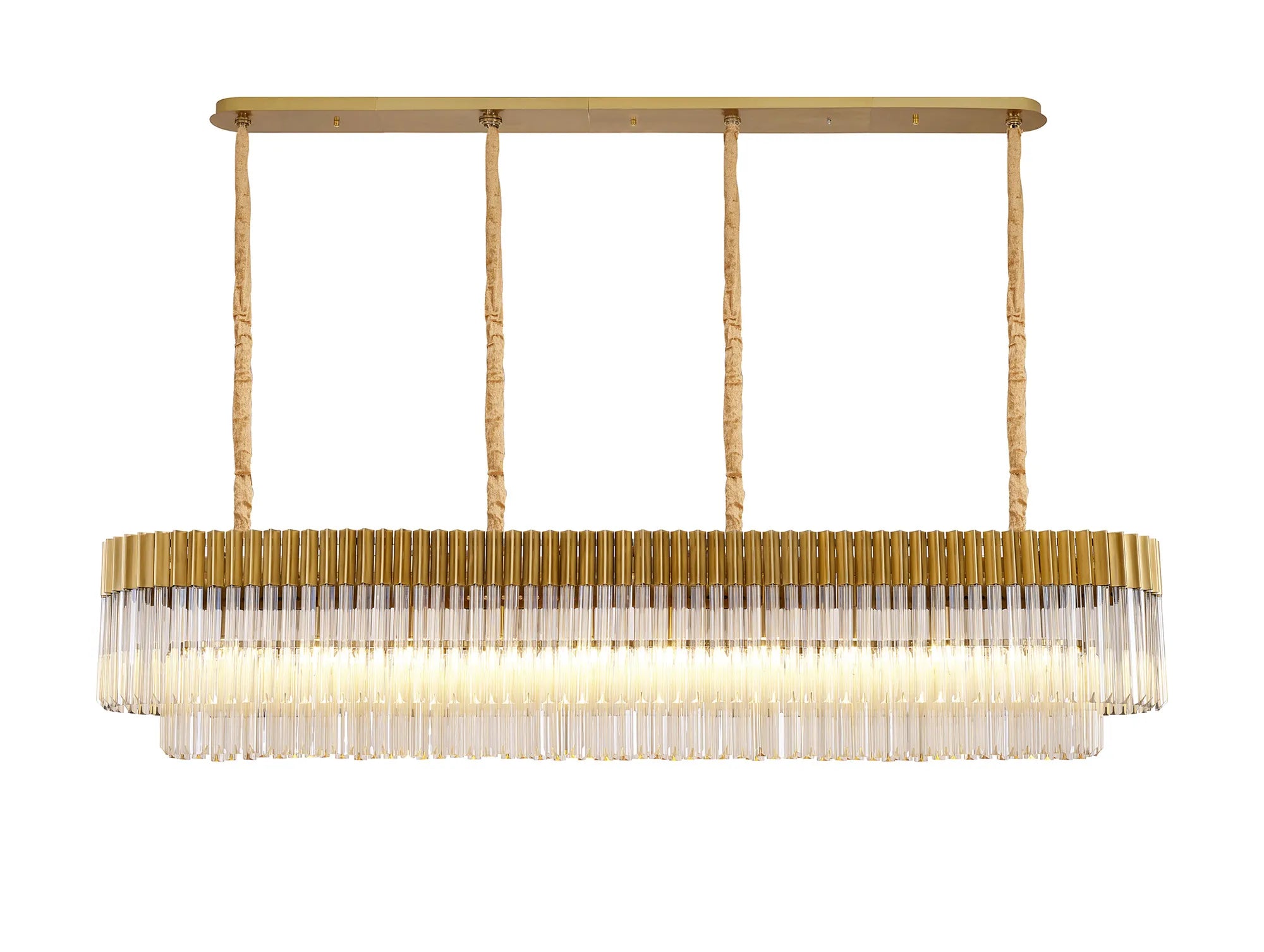 Cedar 200 x 40cm Linear Pendant 10 Light - Brass & Cognac Sculpted Glass