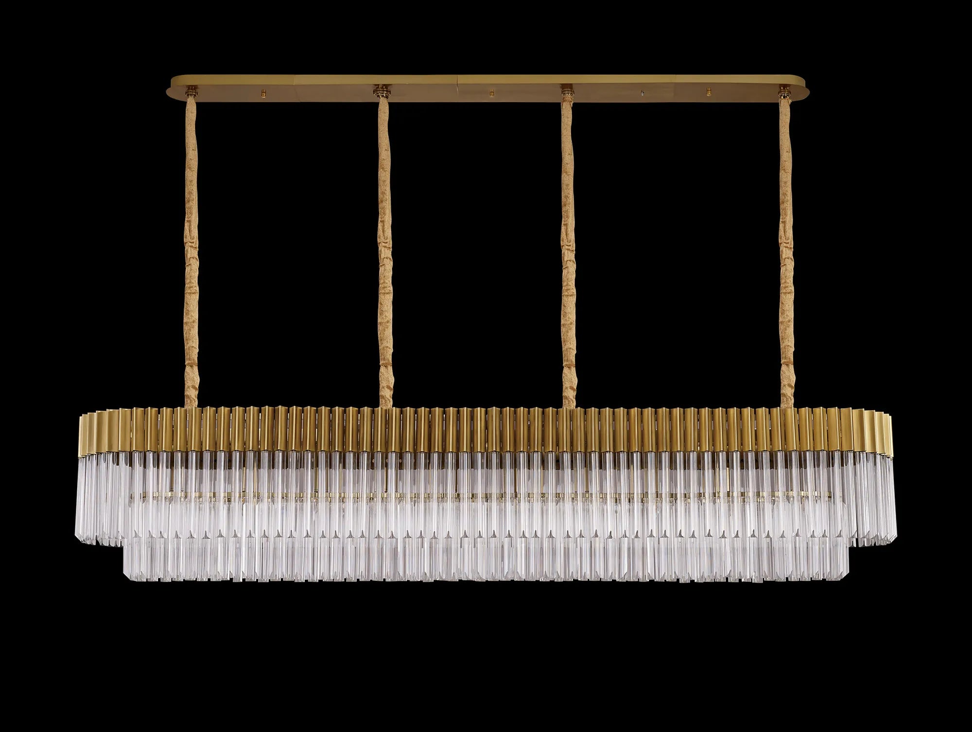 Cedar 200 x 40cm Linear Pendant 10 Light - Brass & Clear Sculpted Glass