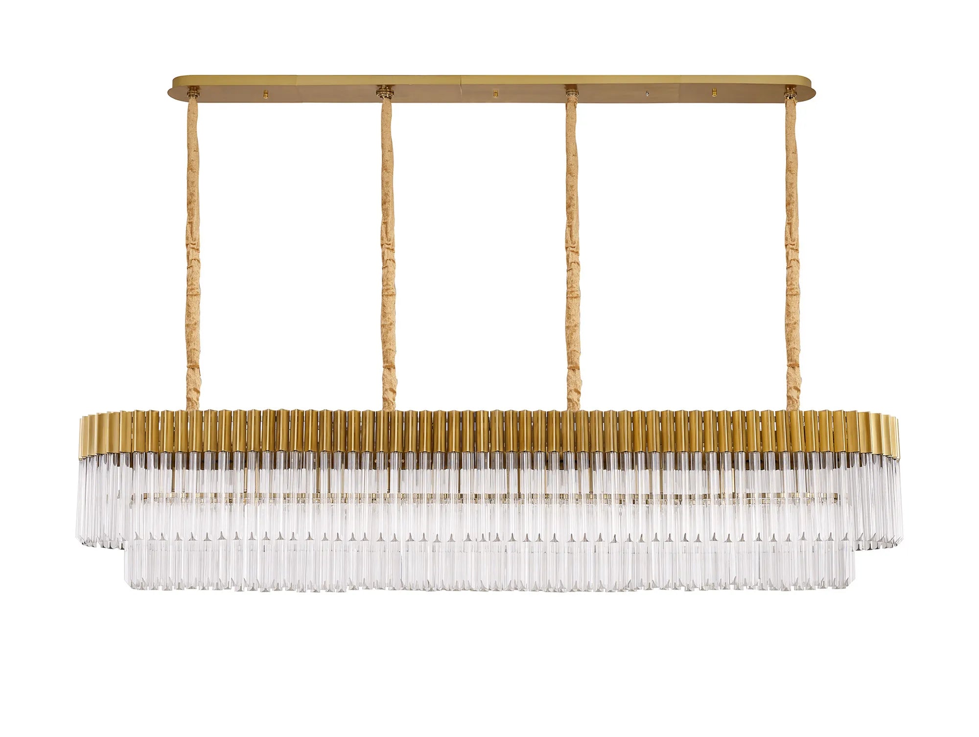 Cedar 200 x 40cm Linear Pendant 10 Light - Brass & Clear Sculpted Glass