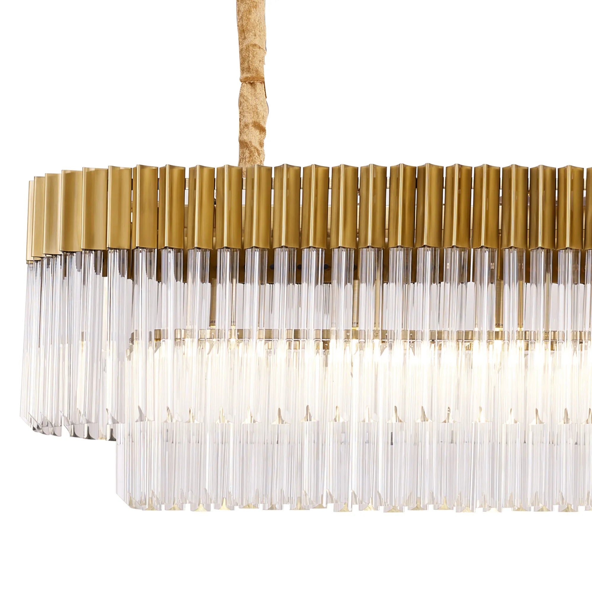 Cedar 200 x 40cm Linear Pendant 10 Light - Brass & Clear Sculpted Glass