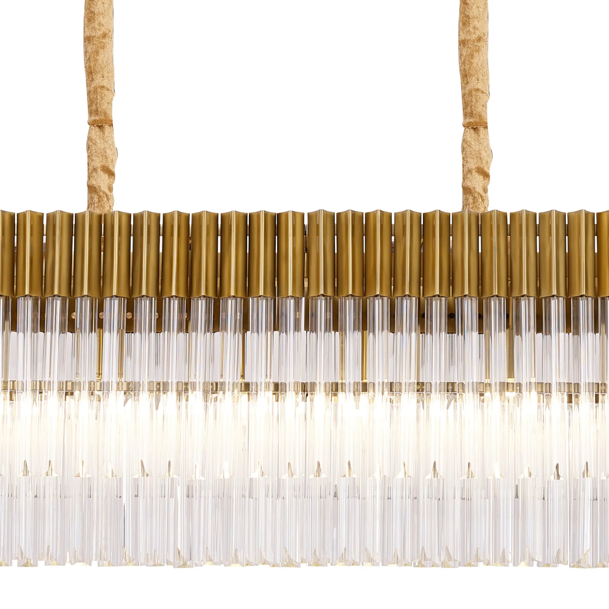 Cedar 200 x 40cm Linear Pendant 10 Light - Brass & Clear Sculpted Glass