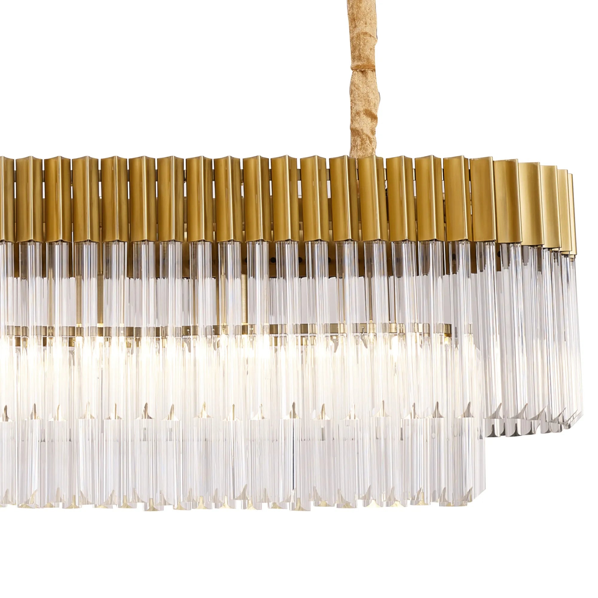 Cedar 200 x 40cm Linear Pendant 10 Light - Brass & Clear Sculpted Glass
