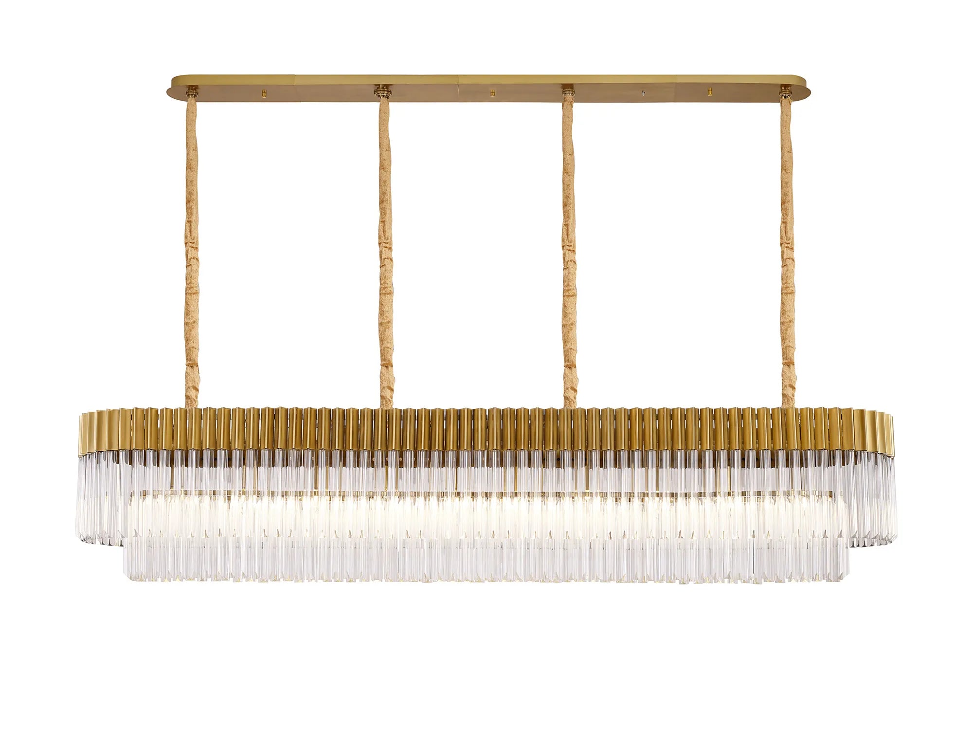 Cedar 200 x 40cm Linear Pendant 10 Light - Brass & Clear Sculpted Glass