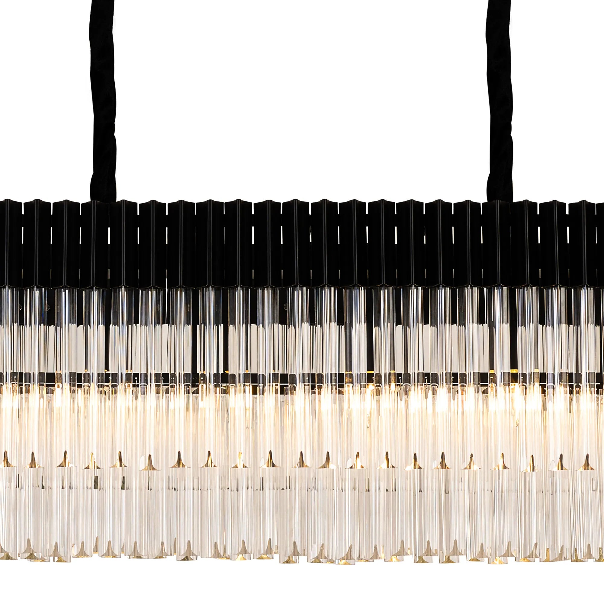 Cedar 200 x 40cm Linear Pendant 10 Light - Matt Black & Clear Sculpted Glass