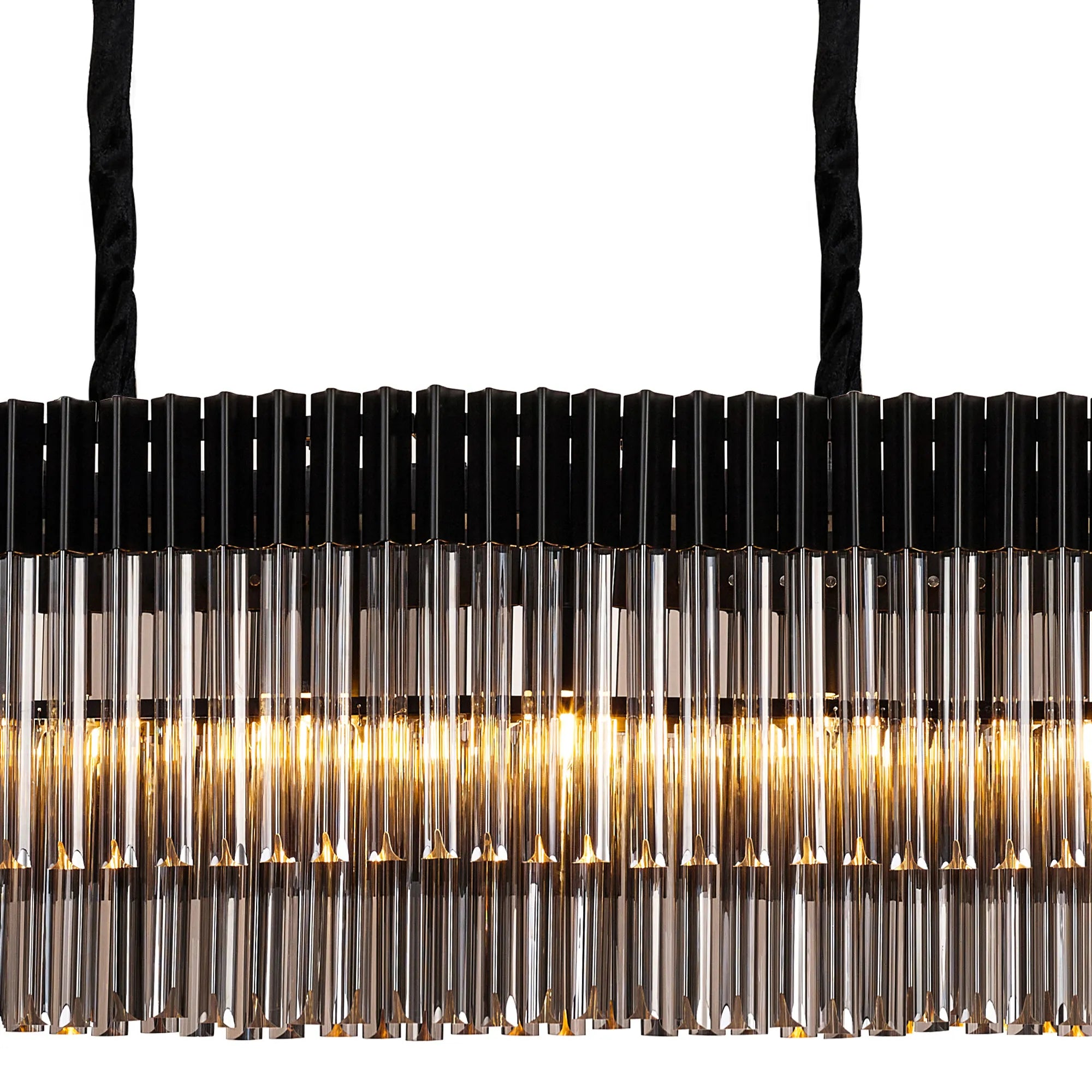 Cedar 200 x 40cm Linear Pendant 10 Light - Matt Black & Smoked Sculpted Glass