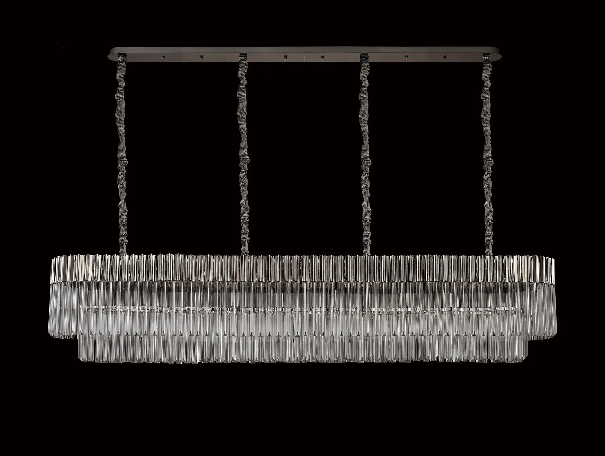 Cedar 200 x 40cm Linear Pendant 10 Light - Polished Nickel & Clear Sculpted Glass