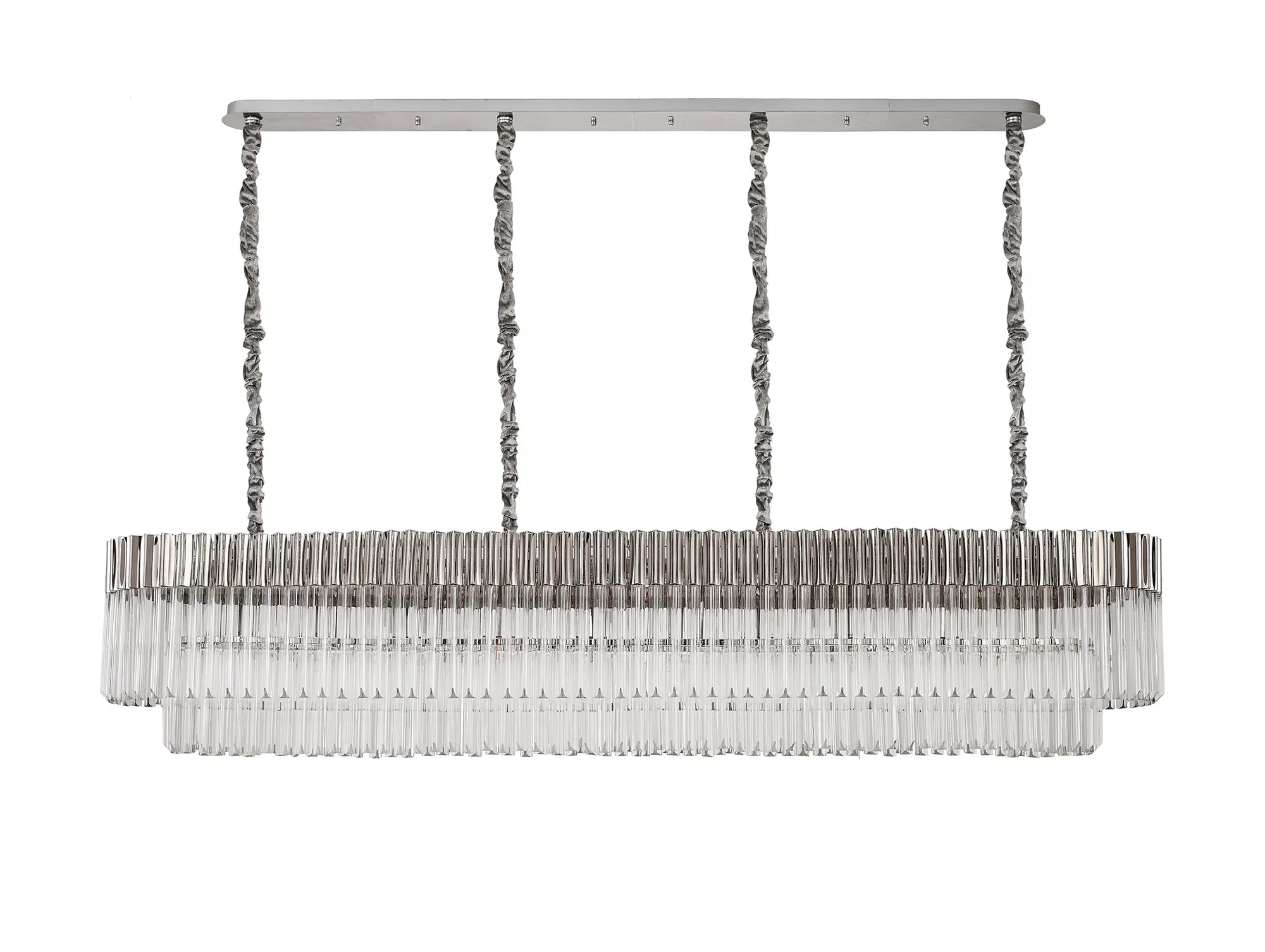 Cedar 200 x 40cm Linear Pendant 10 Light - Polished Nickel & Clear Sculpted Glass