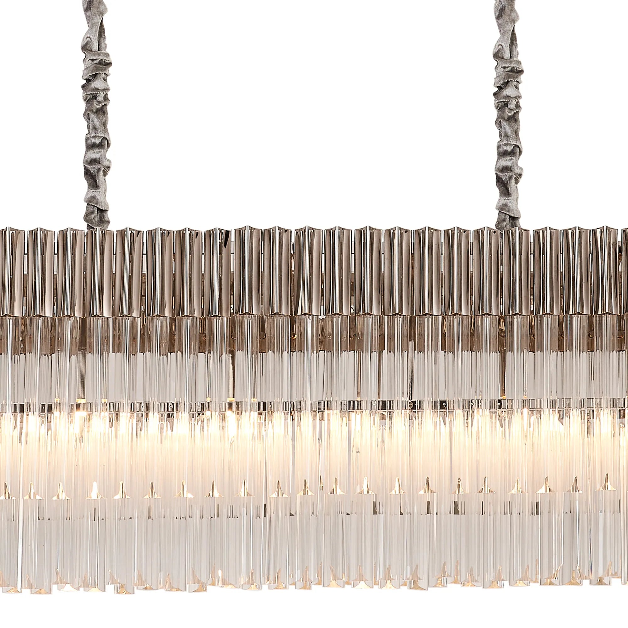 Cedar 200 x 40cm Linear Pendant 10 Light - Polished Nickel & Clear Sculpted Glass