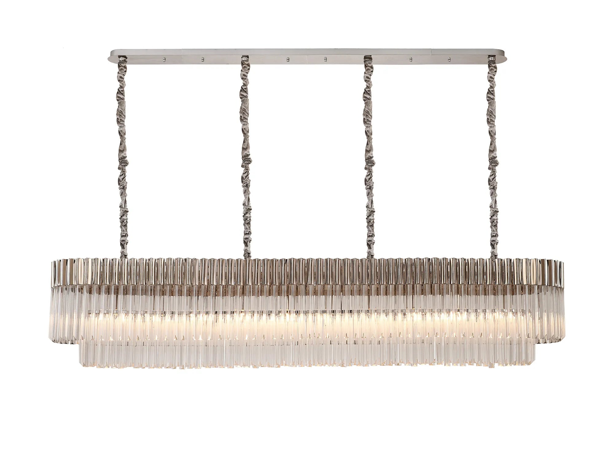 Cedar 200 x 40cm Linear Pendant 10 Light - Polished Nickel & Clear Sculpted Glass
