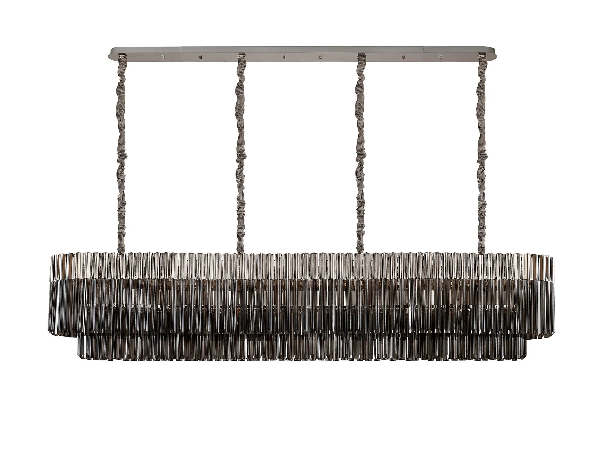 Cedar 200 x 40cm Linear Pendant 10 Light - Polished Nickel & Smoked Sculpted Glass