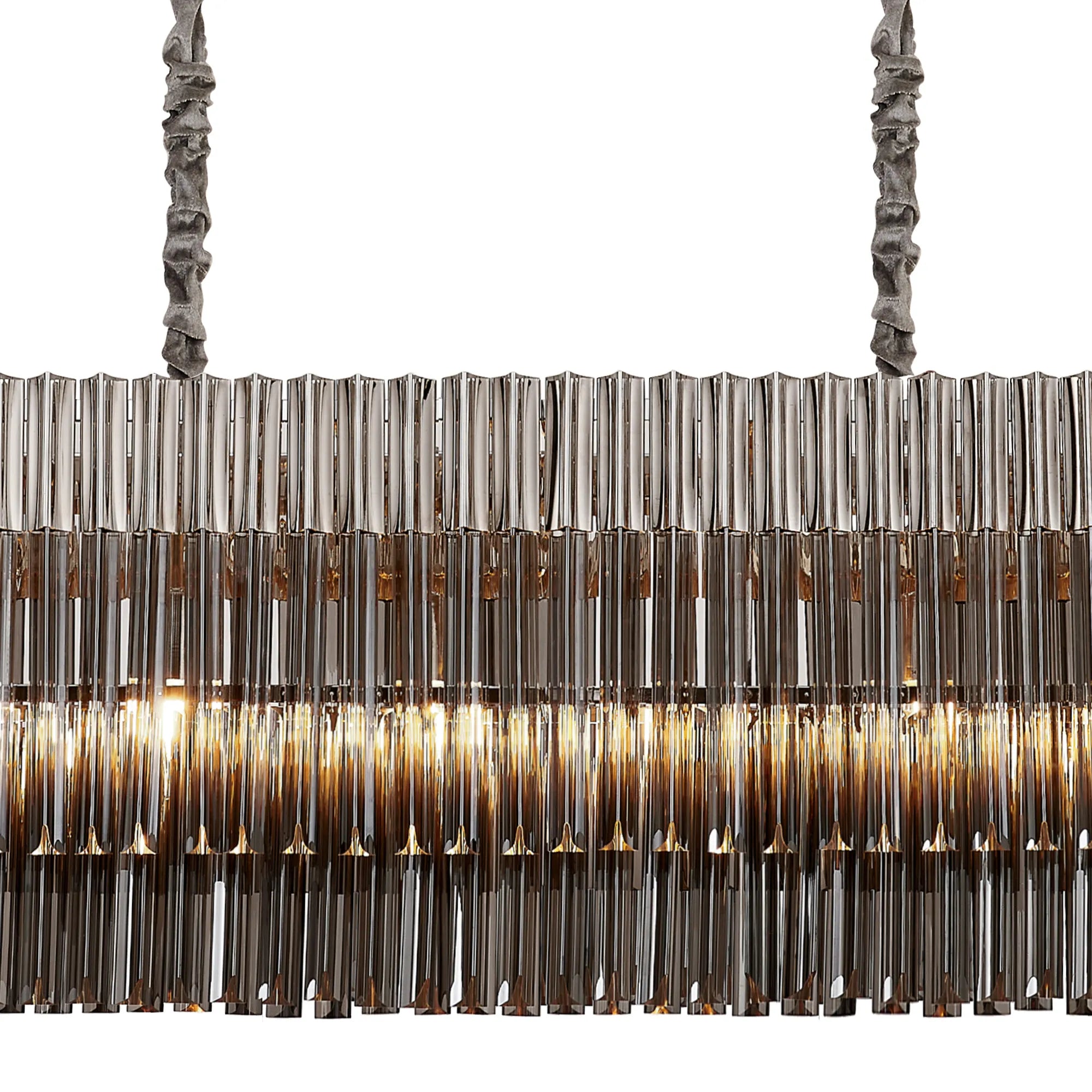 Cedar 200 x 40cm Linear Pendant 10 Light - Polished Nickel & Smoked Sculpted Glass