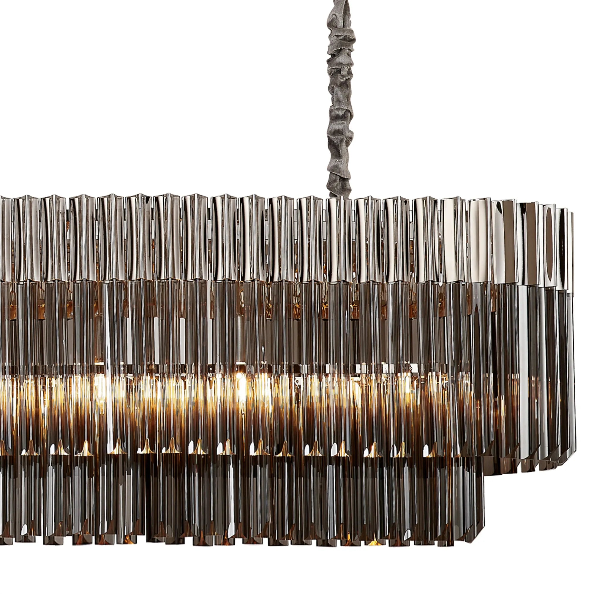Cedar 200 x 40cm Linear Pendant 10 Light - Polished Nickel & Smoked Sculpted Glass