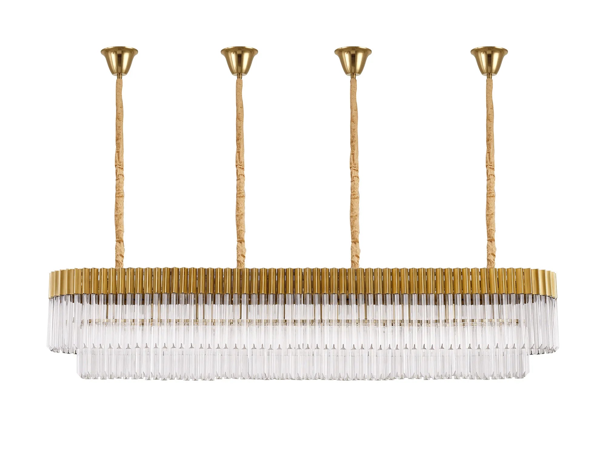 Cedar 200 x 40cm Linear Pendant With Bell Cup 10 Light - Brass & Clear Sculpted Glass