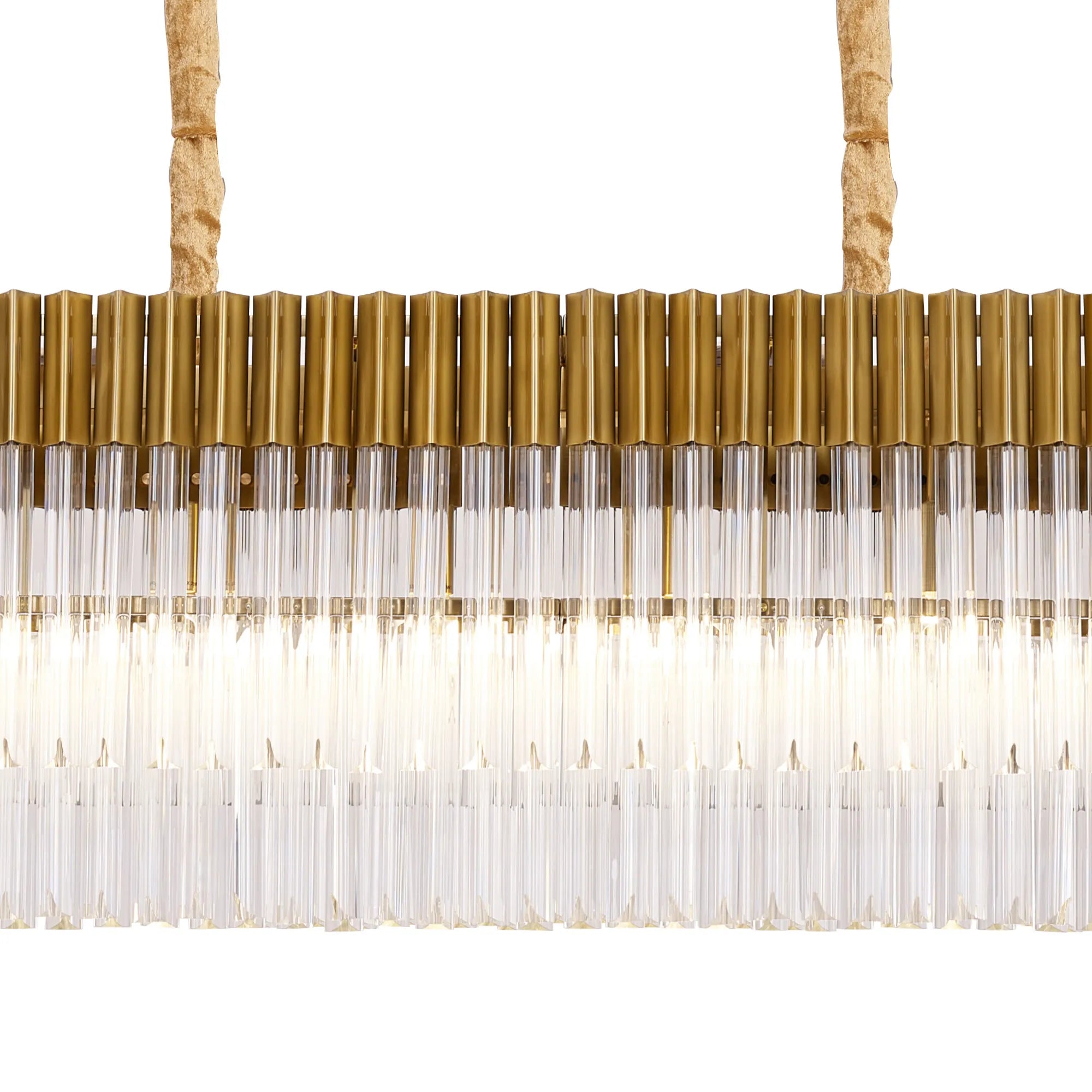 Cedar 200 x 40cm Linear Pendant With Bell Cup 10 Light - Brass & Clear Sculpted Glass