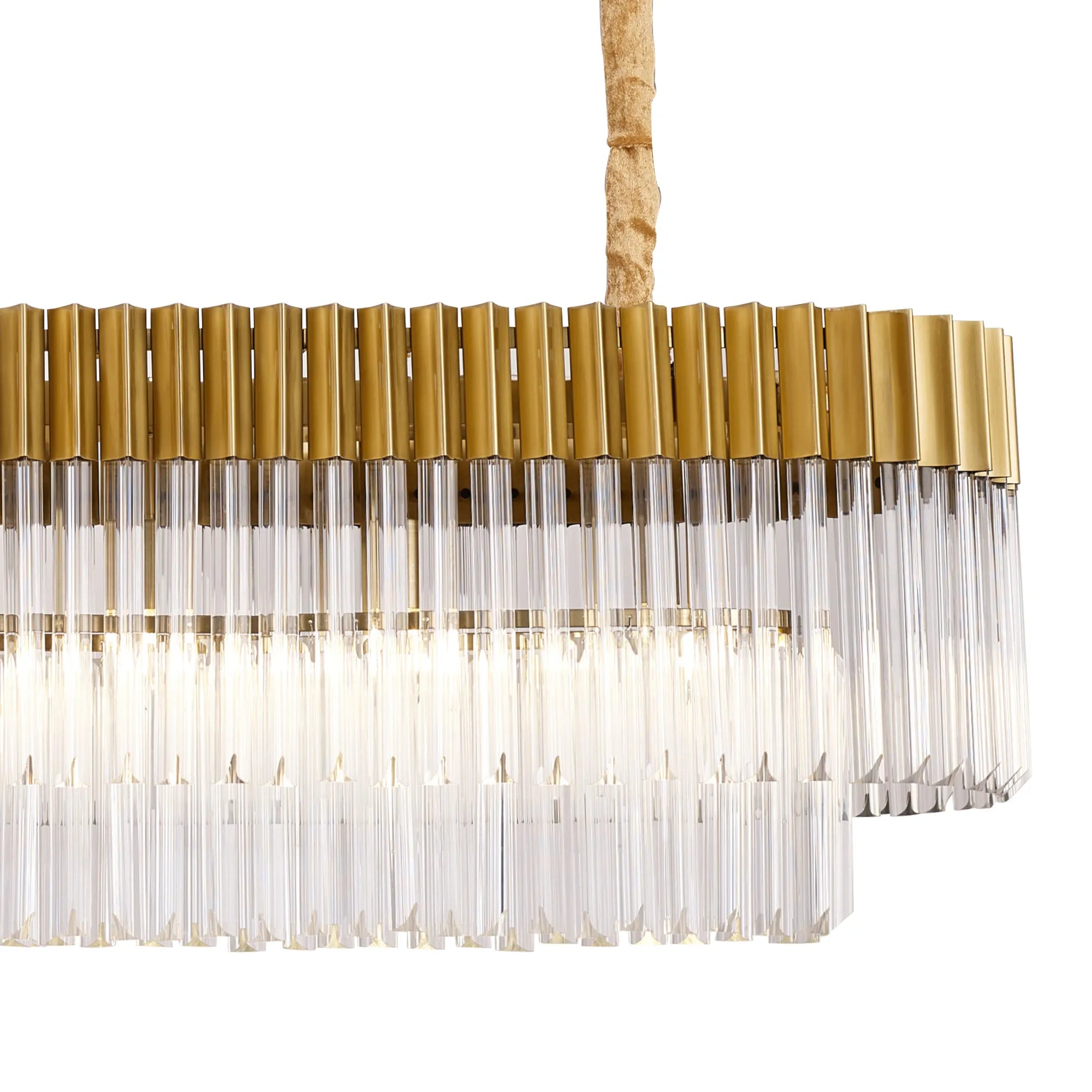 Cedar 200 x 40cm Linear Pendant With Bell Cup 10 Light - Brass & Clear Sculpted Glass