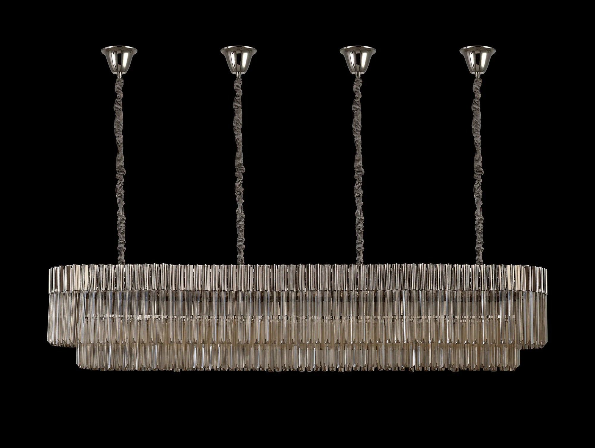 Cedar 200 x 40cm Linear Pendant With Bell Cup 10 Light - Polished Nickel & Cognac Sculpted Glass