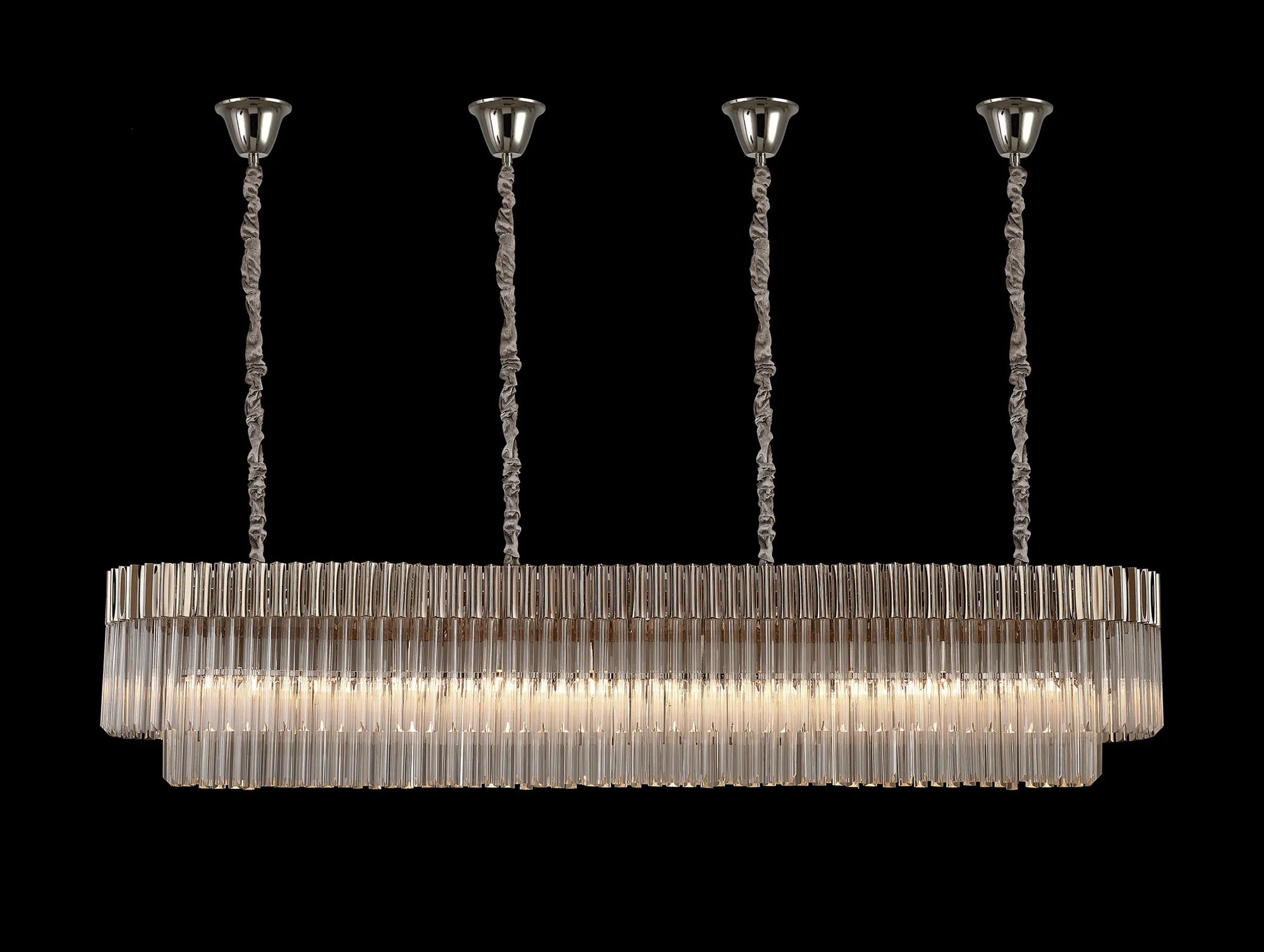 Cedar 200 x 40cm Linear Pendant With Bell Cup 10 Light - Polished Nickel & Clear Sculpted Glass