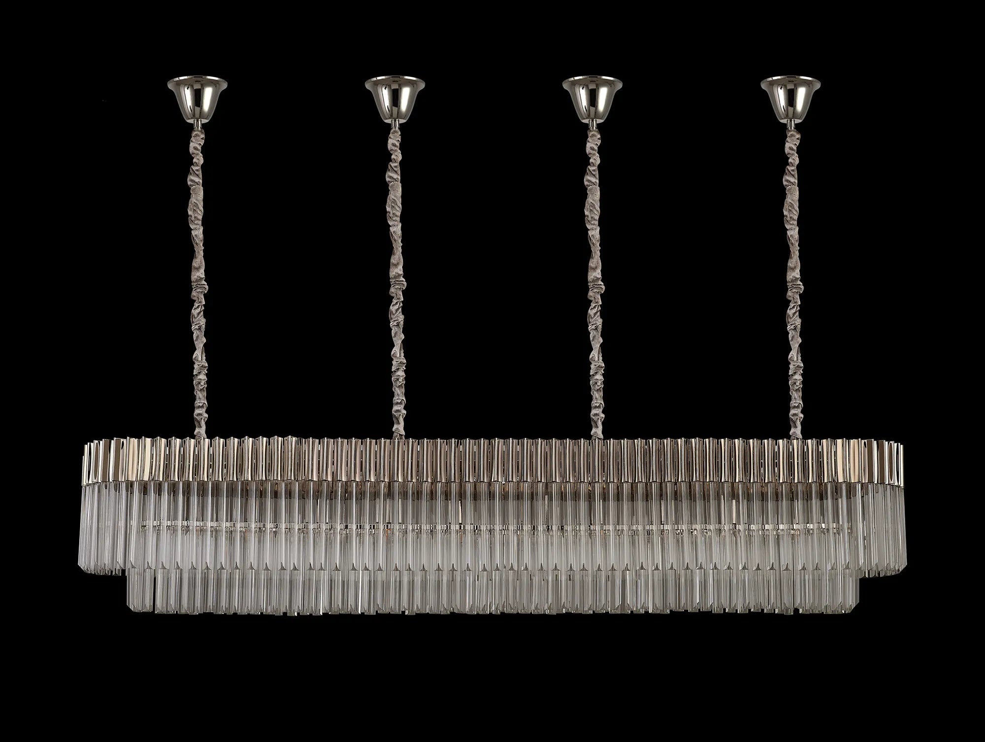 Cedar 200 x 40cm Linear Pendant With Bell Cup 10 Light - Polished Nickel & Clear Sculpted Glass