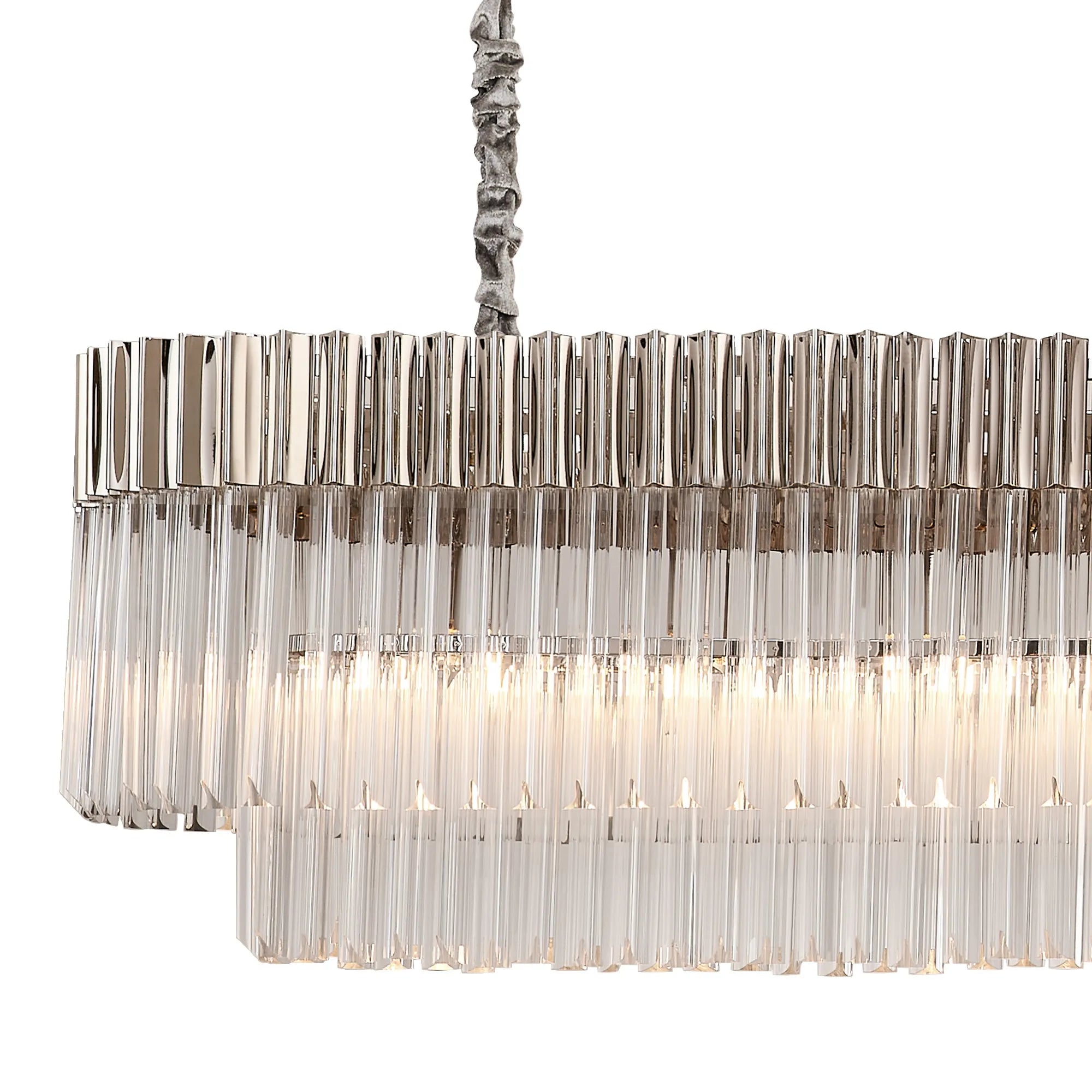 Cedar 200 x 40cm Linear Pendant With Bell Cup 10 Light - Polished Nickel & Clear Sculpted Glass