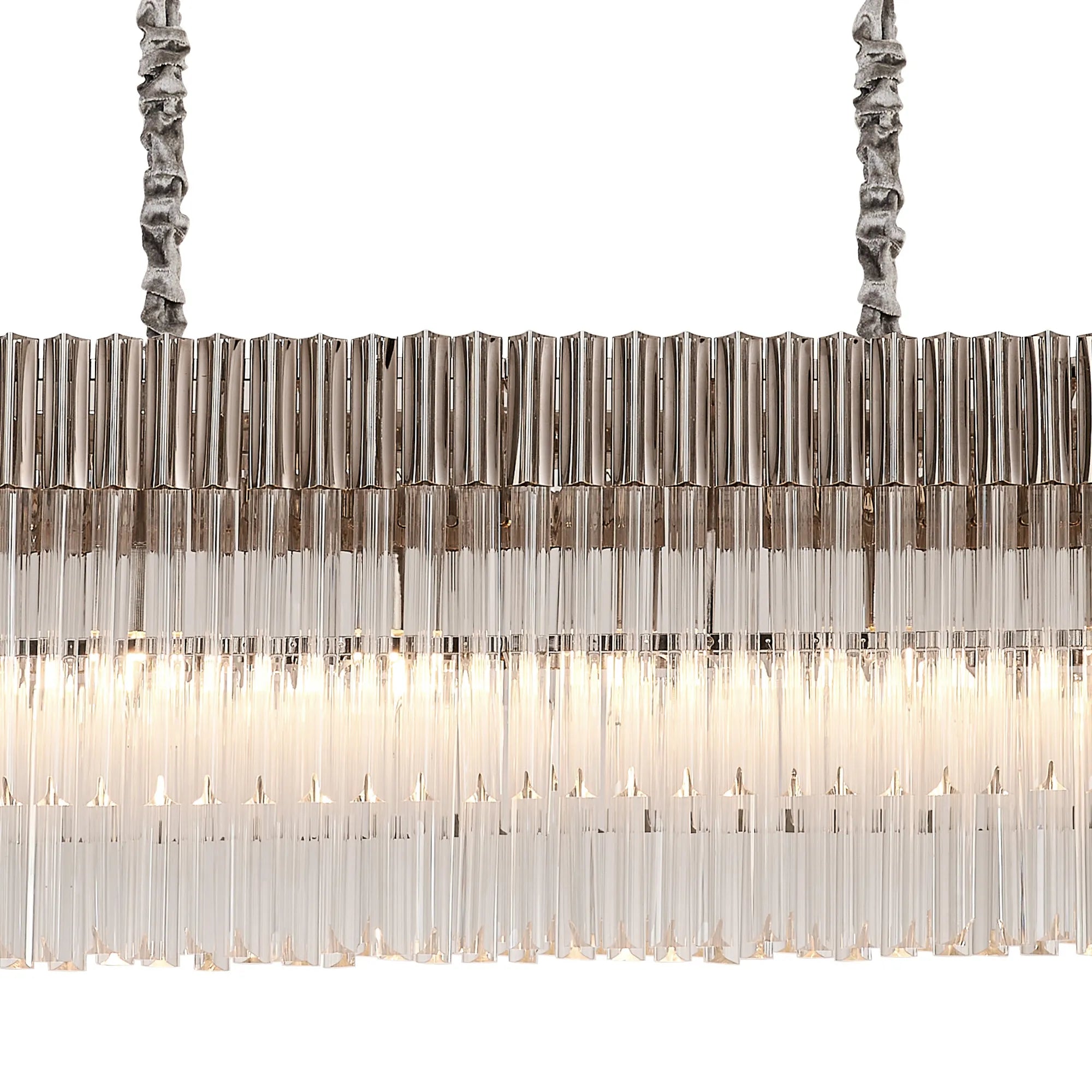 Cedar 200 x 40cm Linear Pendant With Bell Cup 10 Light - Polished Nickel & Clear Sculpted Glass