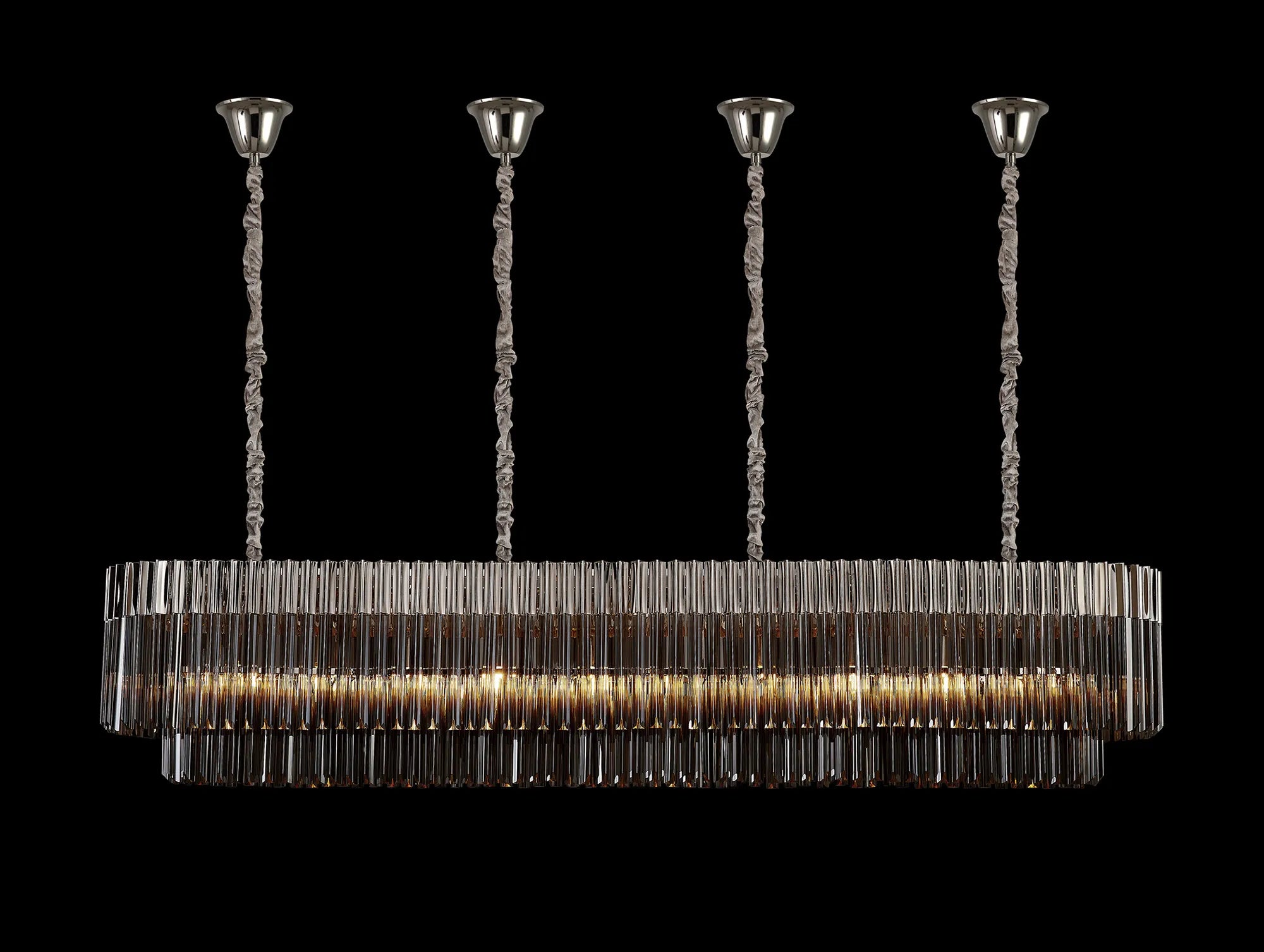 Cedar 200 x 40cm Linear Pendant With Bell Cup 10 Light - Polished Nickel & Smoked Sculpted Glass