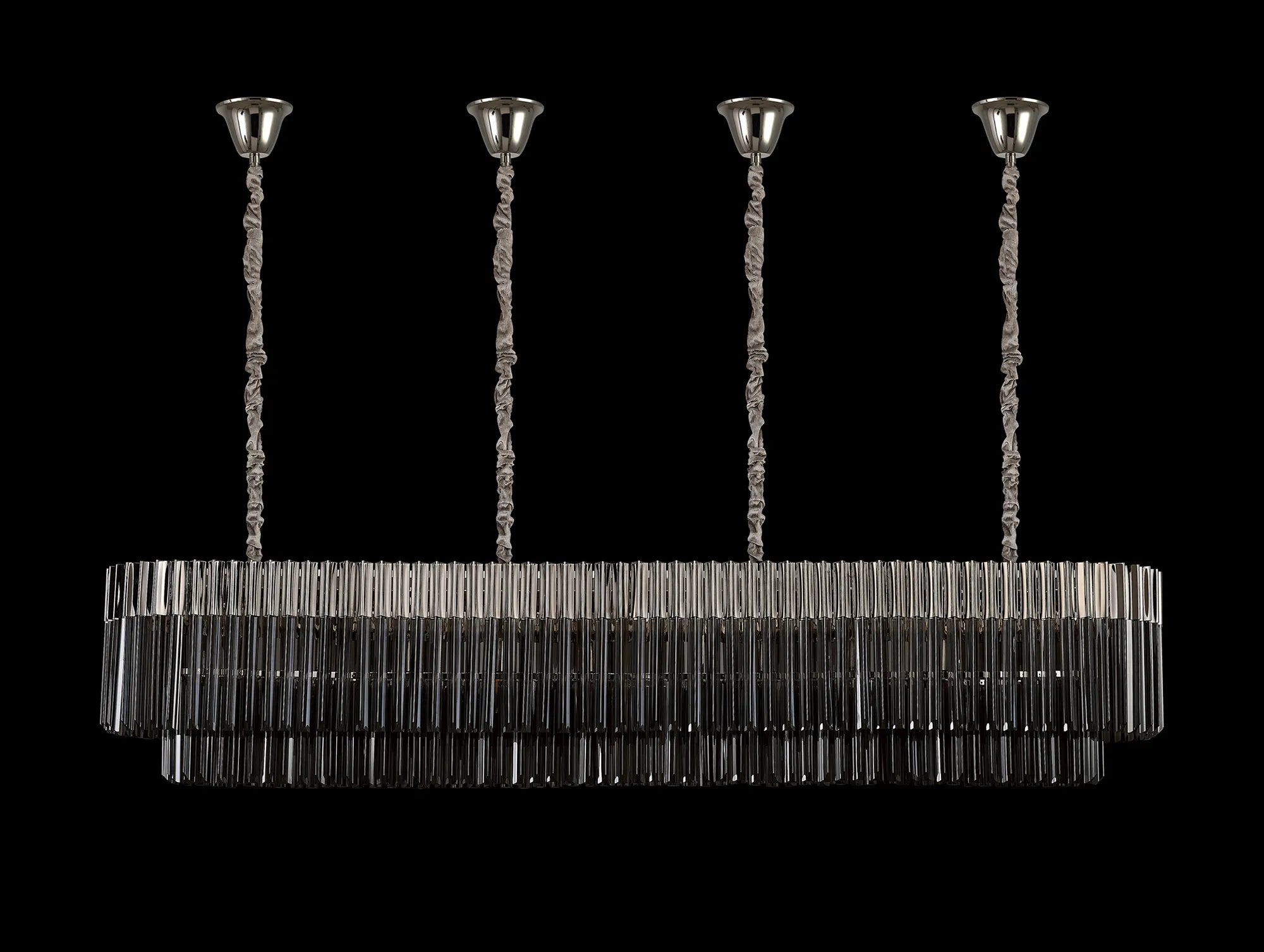 Cedar 200 x 40cm Linear Pendant With Bell Cup 10 Light - Polished Nickel & Smoked Sculpted Glass