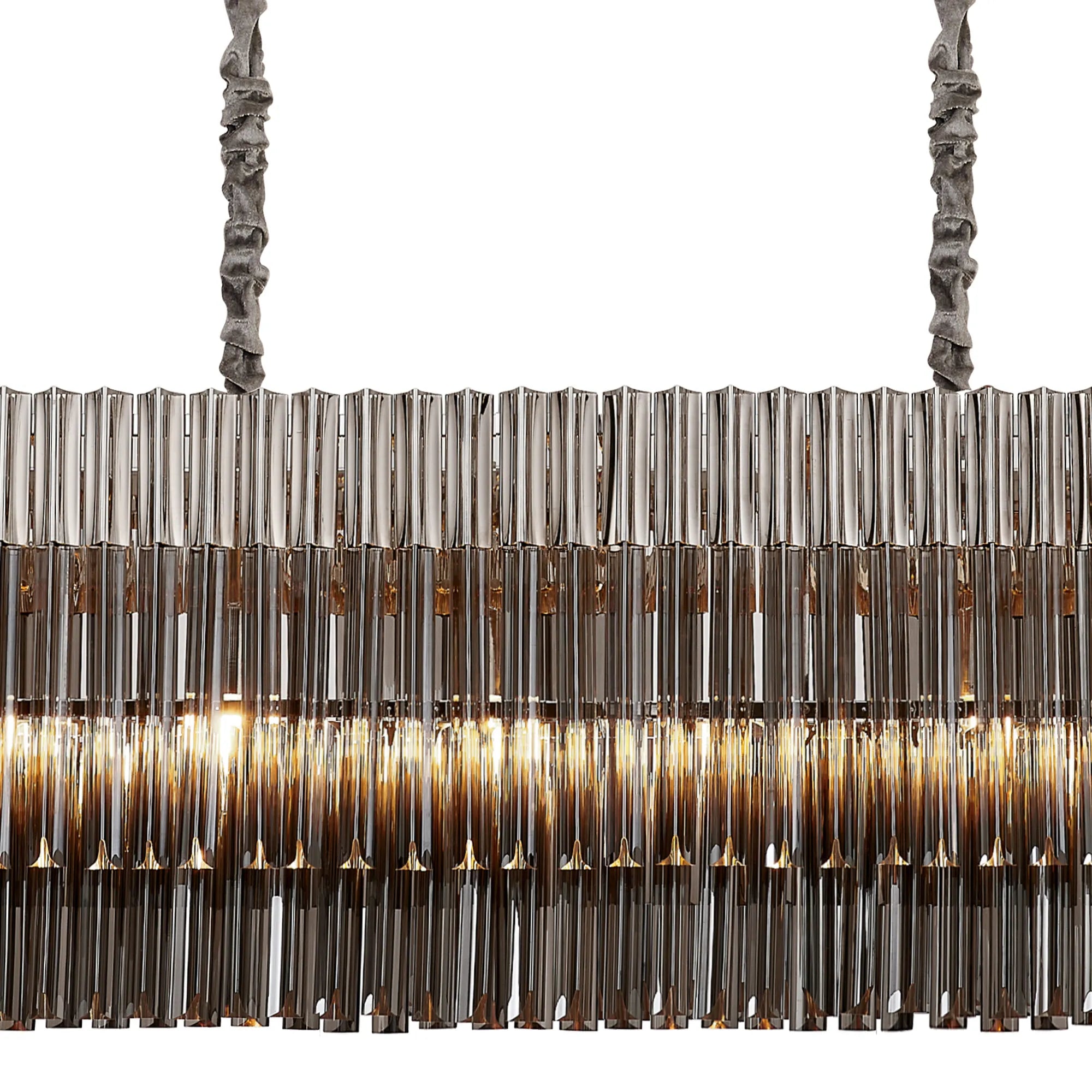Cedar 200 x 40cm Linear Pendant With Bell Cup 10 Light - Polished Nickel & Smoked Sculpted Glass