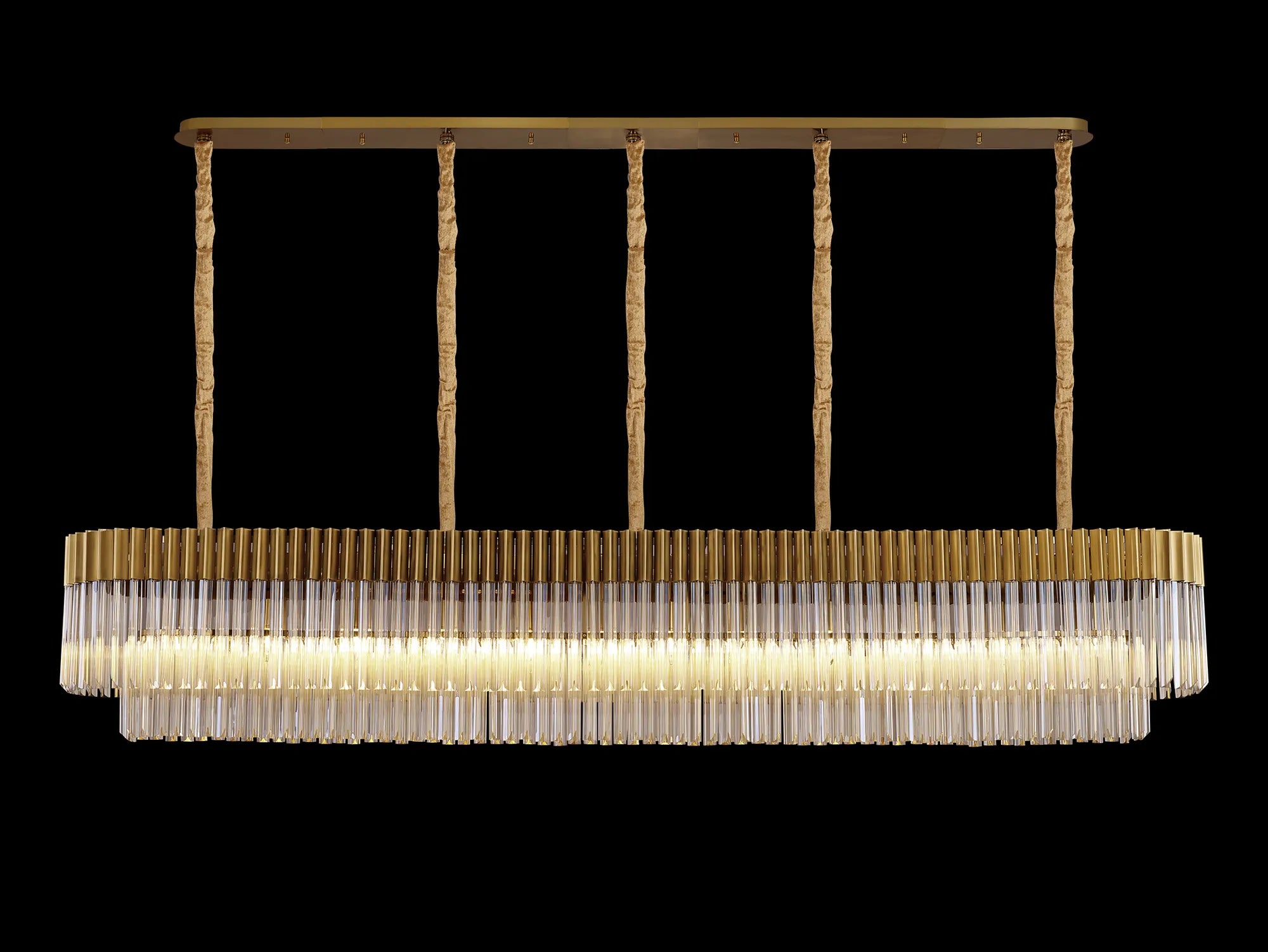 Cedar 225 Light - 40cm Linear Pendant 12 Light - Brass & Cognac Sculpted Glass