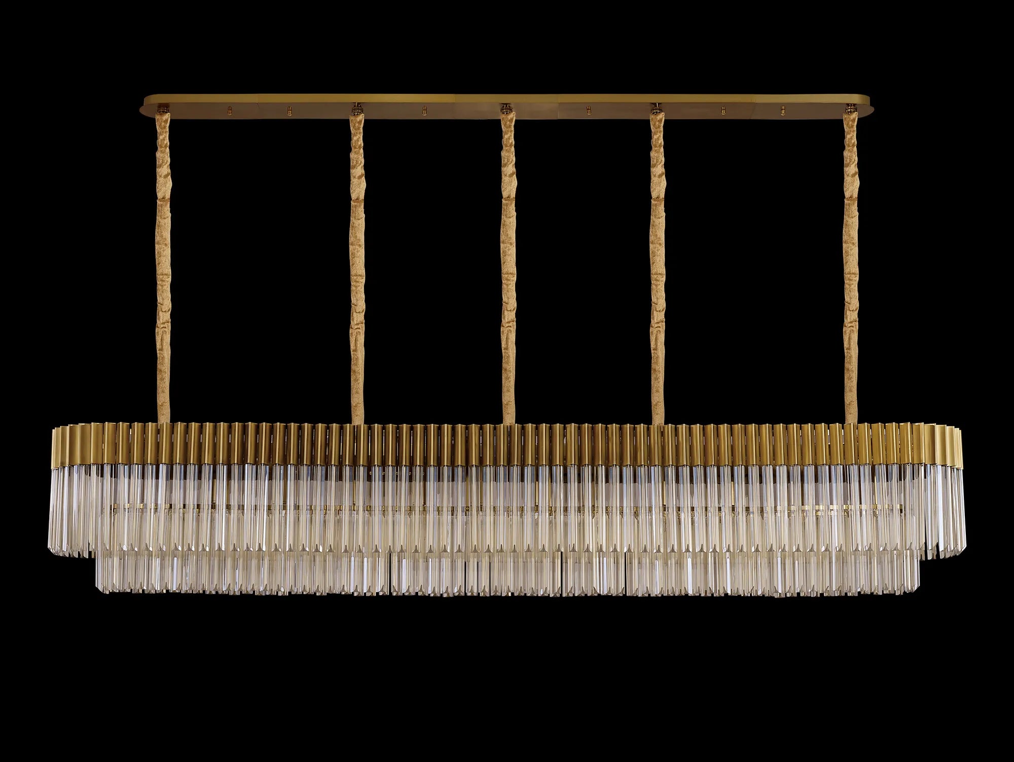 Cedar 225 Light - 40cm Linear Pendant 12 Light - Brass & Cognac Sculpted Glass